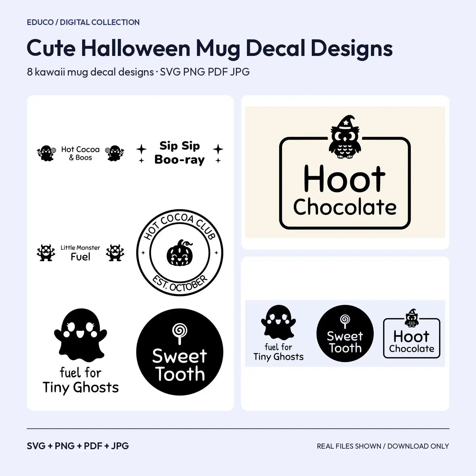 Cute Halloween Mug Decal Designs – 8 Kawaii Cocoa and Coffee Mug SVG Cut Files, preview 1 of 3