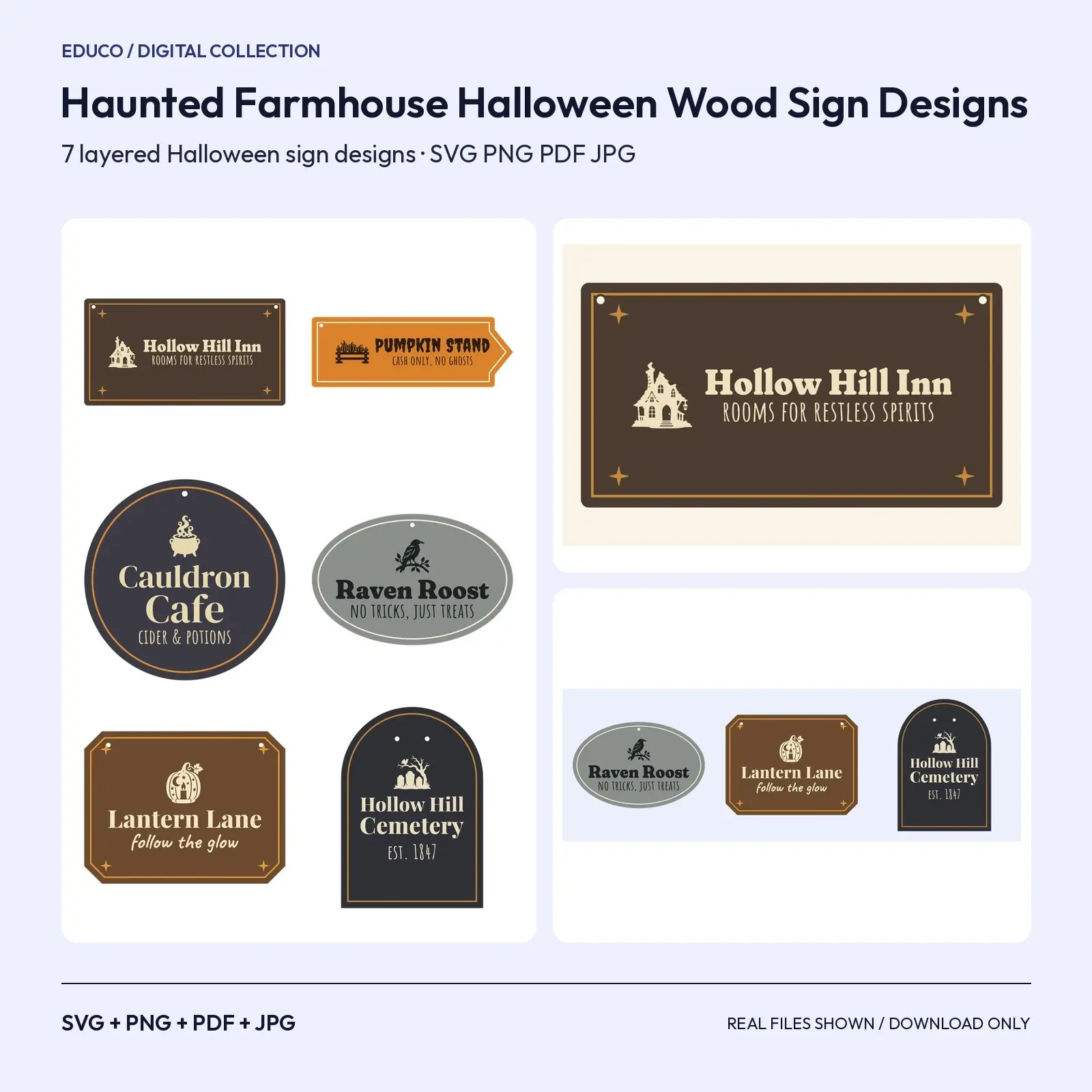 Haunted Farmhouse Halloween Wood Sign Designs – 7 Layered SVG Cut Files preview