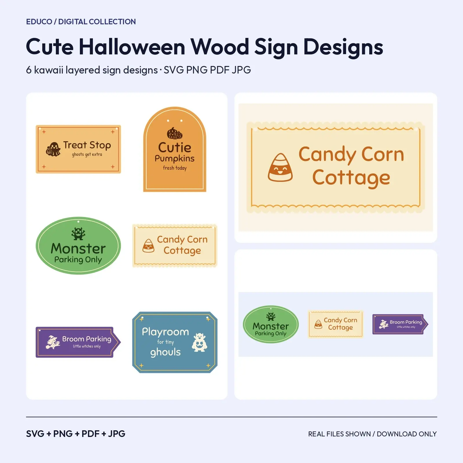 Cute Halloween Wood Sign Designs – 6 Kawaii Layered SVG Cut Files, preview 1 of 3