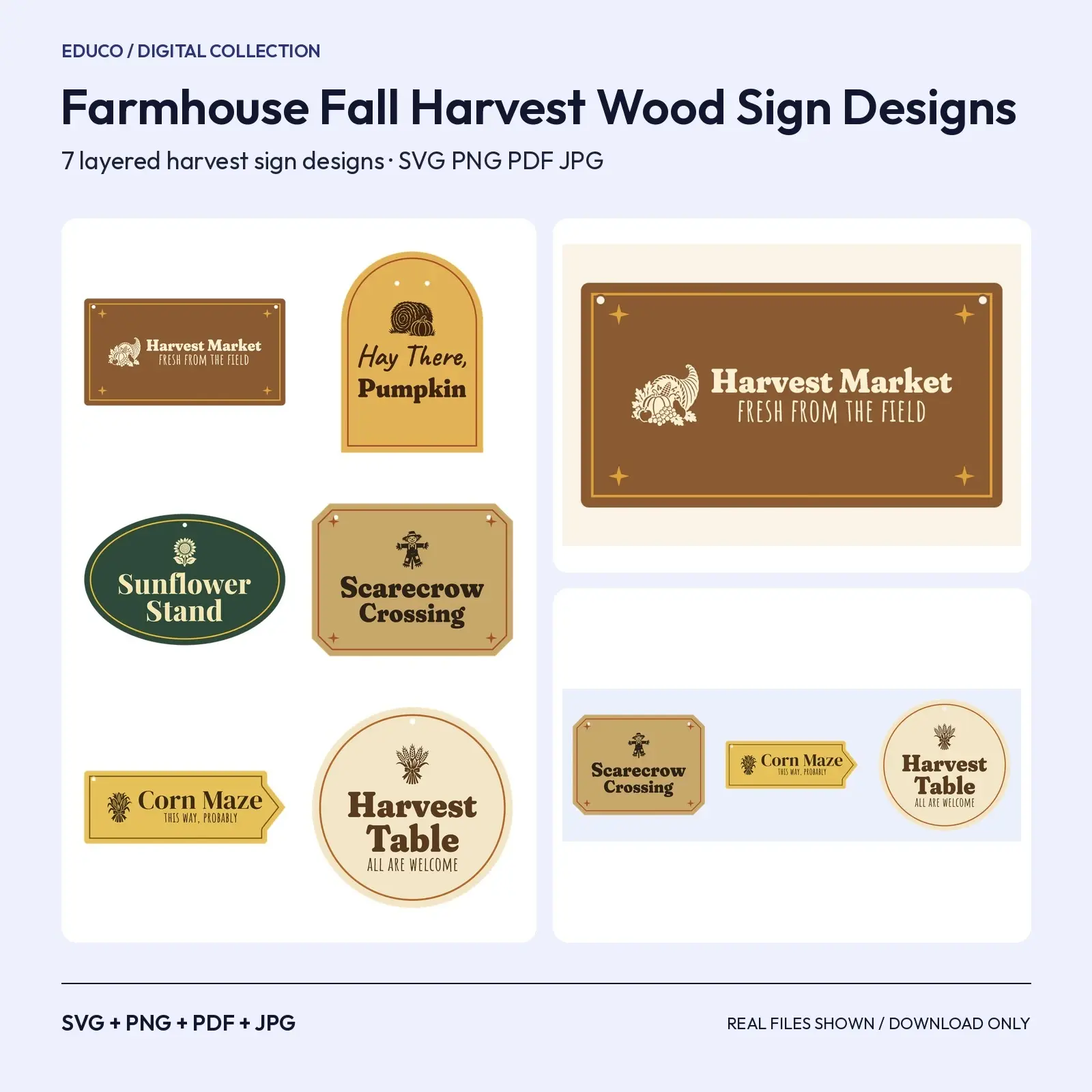 Farmhouse Fall Harvest Wood Sign Designs – 7 Layered SVG Cut Files preview