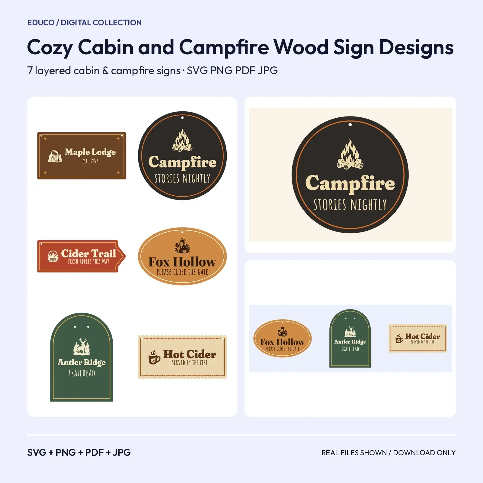 Cozy Cabin and Campfire Wood Sign Designs – 7 Layered Autumn SVG Cut Files preview