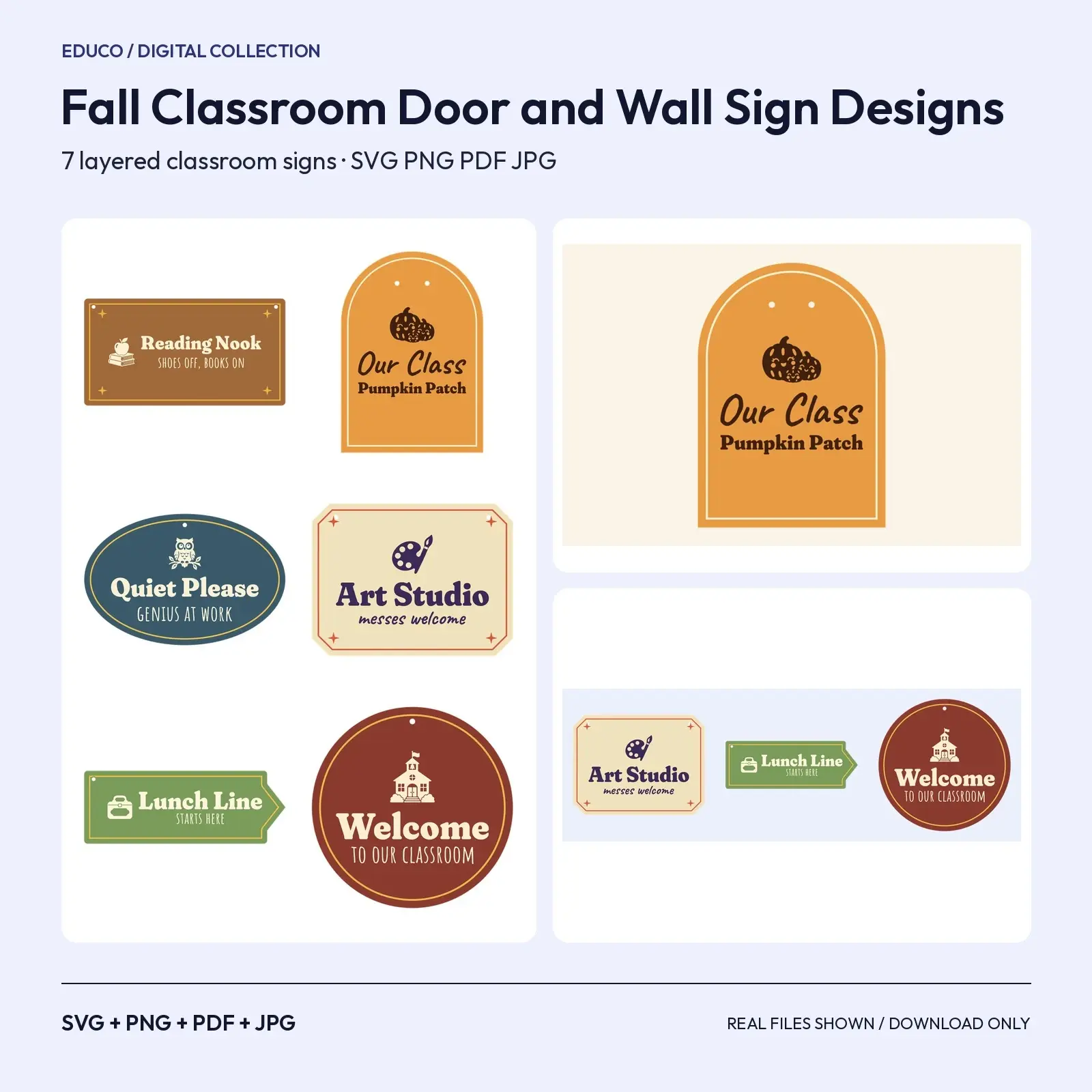 Fall Classroom Door and Wall Sign Designs – 7 Layered Teacher SVG Cut Files preview