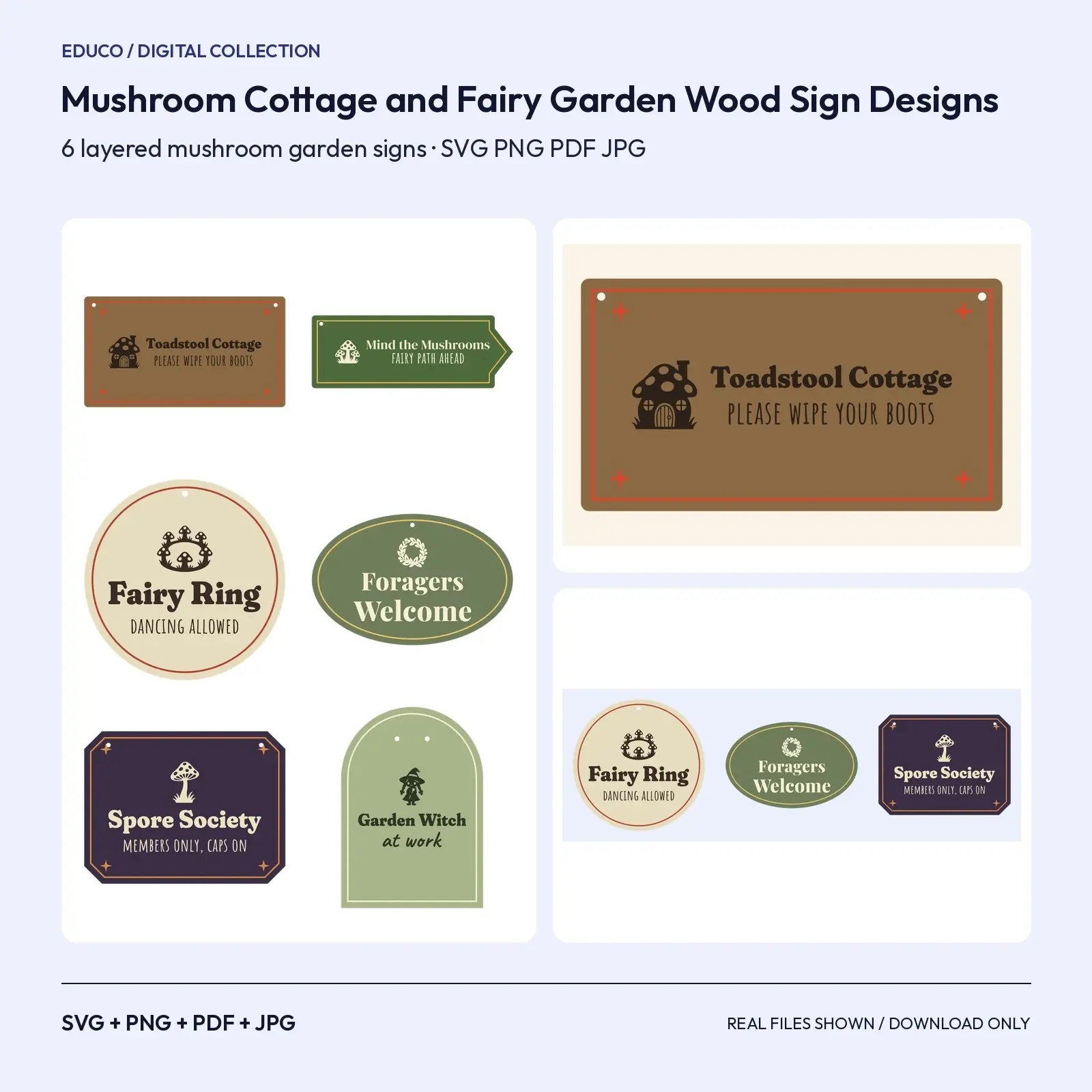 Mushroom Cottage and Fairy Garden Wood Sign Designs – 6 Layered SVG Cut Files preview