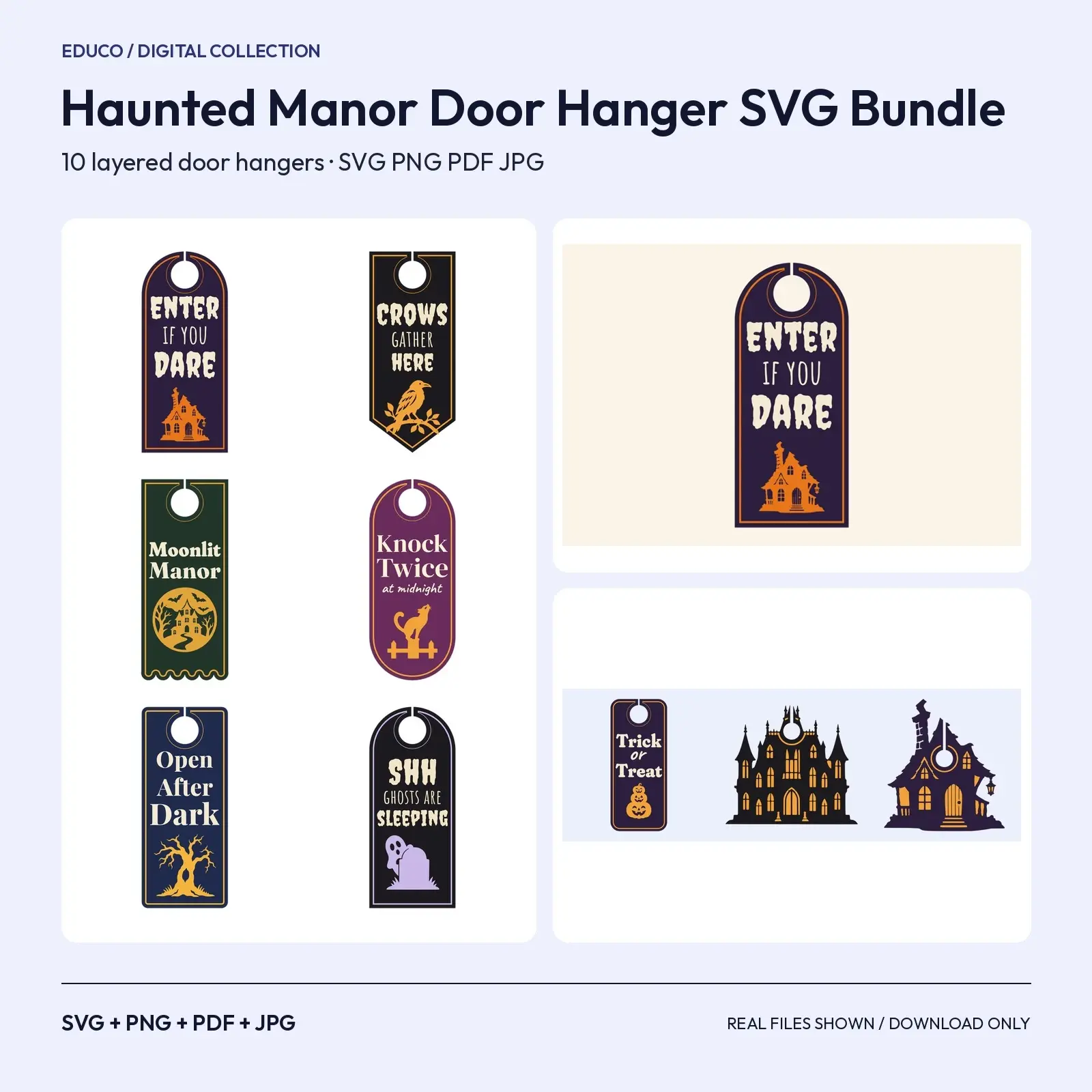 Haunted Manor Door Hanger SVG Bundle – 10 Layered Halloween Cut Files preview