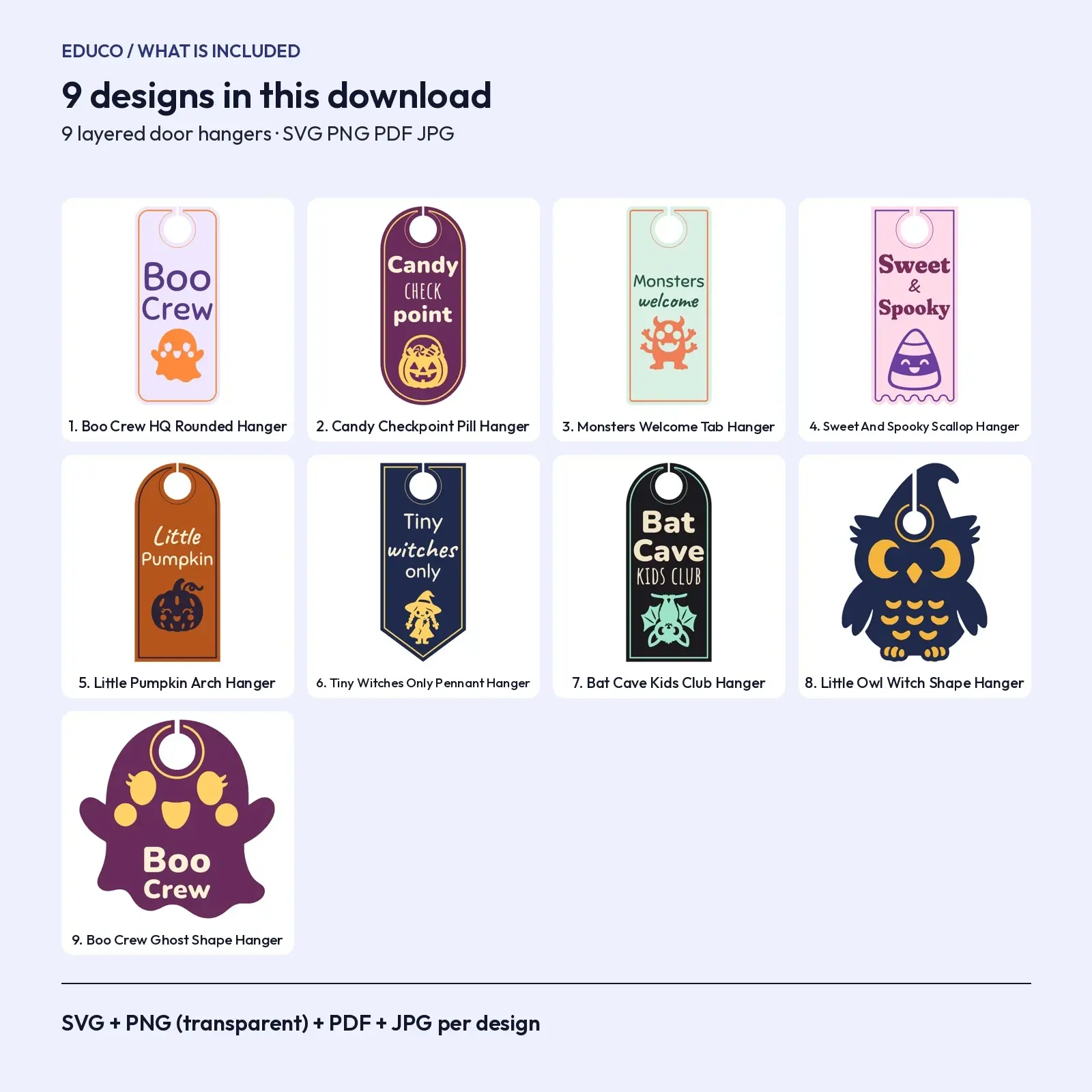 Kawaii Ghost & Monster Door Hanger SVG Set – 9 Cute Halloween Door Signs, preview 2 of 3