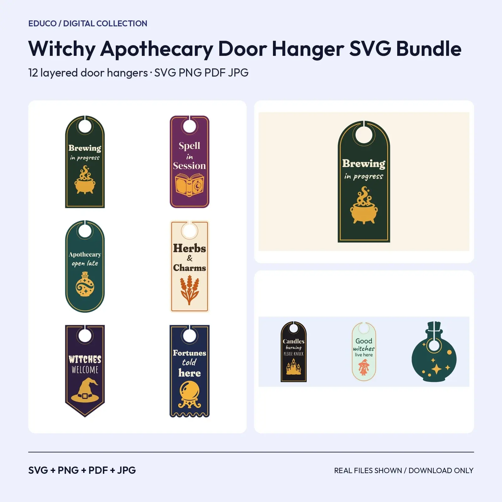 Witchy Apothecary Door Hanger SVG Bundle – 12 Layered Potion & Spell Door Signs preview