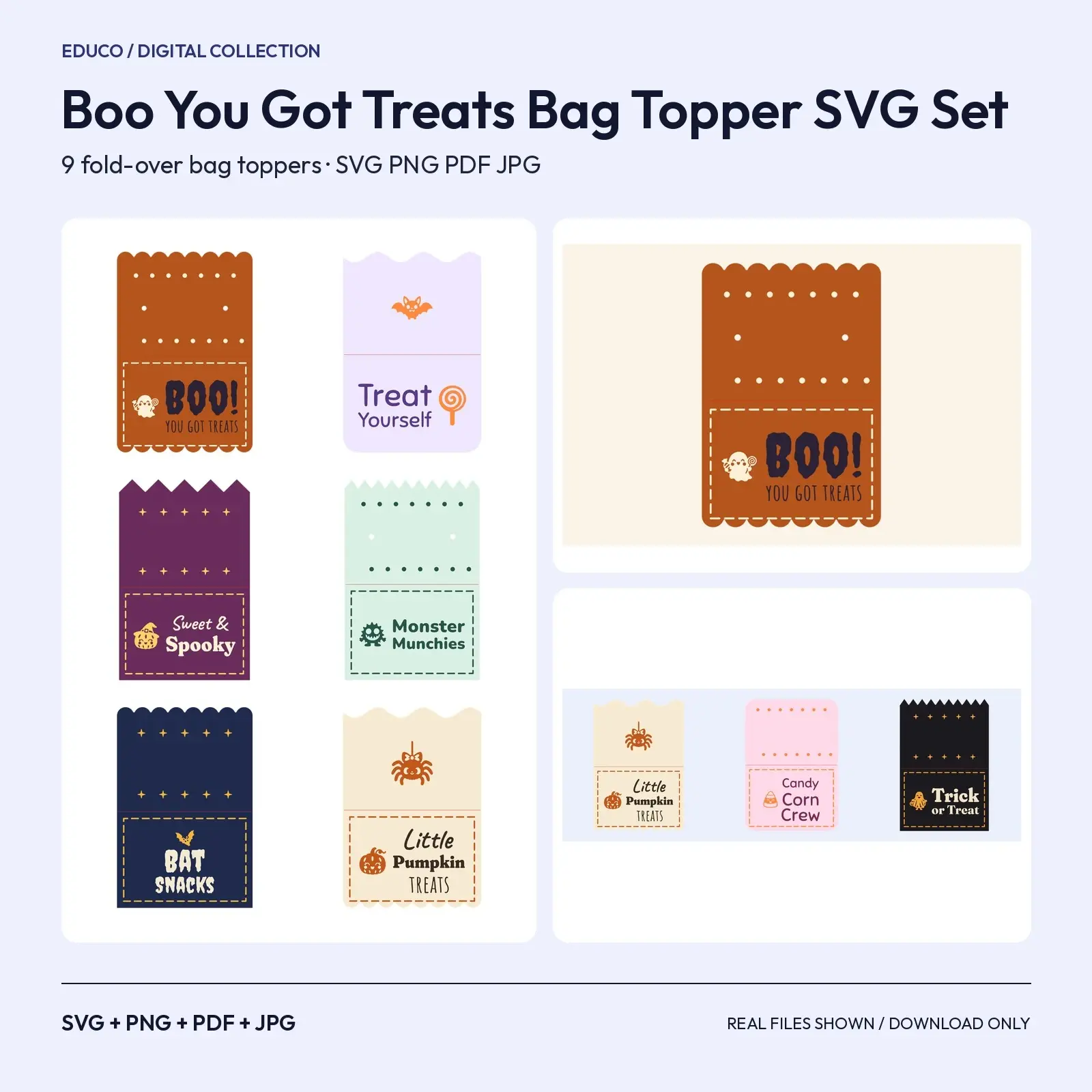 Boo You Got Treats Bag Topper SVG Set – 9 Folded Halloween Treat Bag Toppers preview