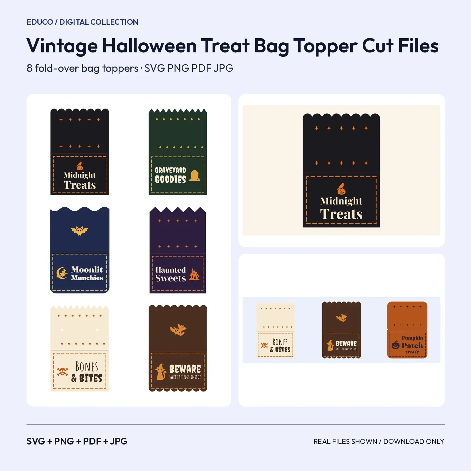 Vintage Halloween Treat Bag Topper Cut Files – 8 Raven, Graveyard & Haunted House Toppers, preview 1 of 3