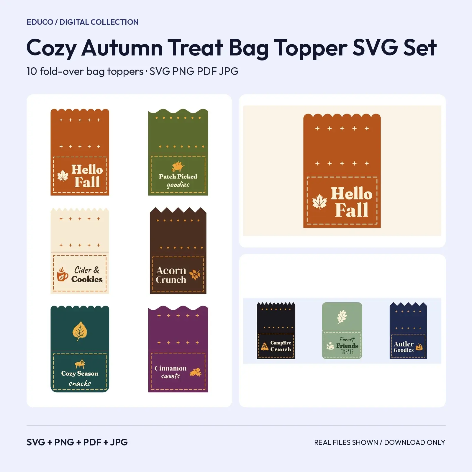 Cozy Autumn Treat Bag Topper SVG Set – 10 Folded Fall Toppers for Cookies & Candy preview