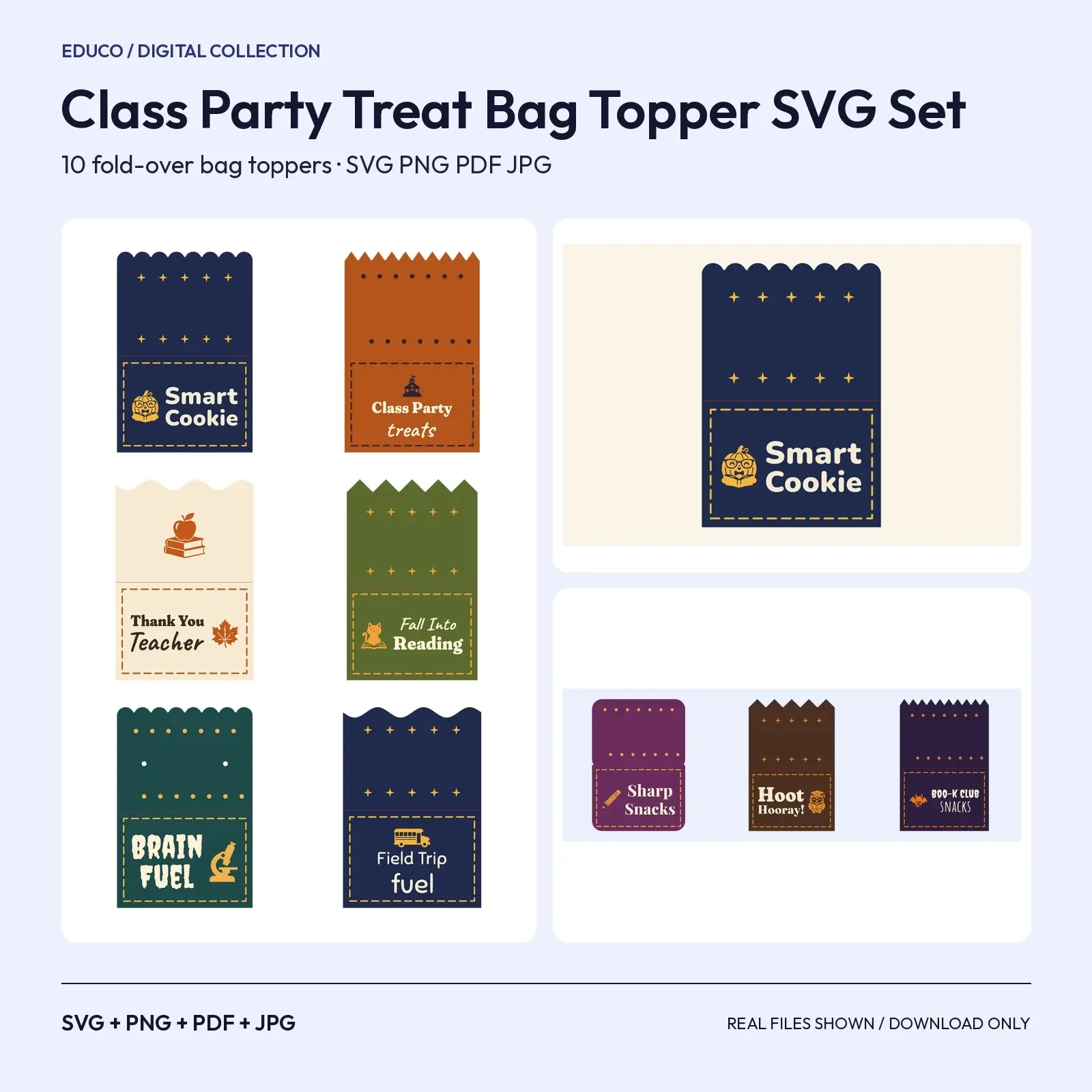 Class Party Treat Bag Topper SVG Set – 10 Folded Teacher & Student Toppers for Fall preview