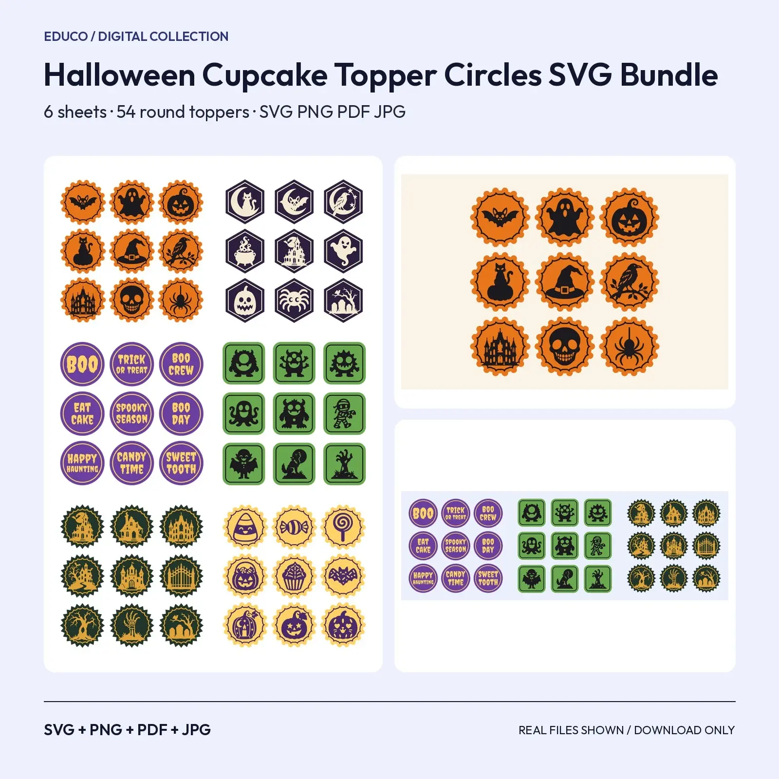 Halloween Cupcake Topper Circles SVG Bundle – 6 Sheets, 54 Round Toppers preview