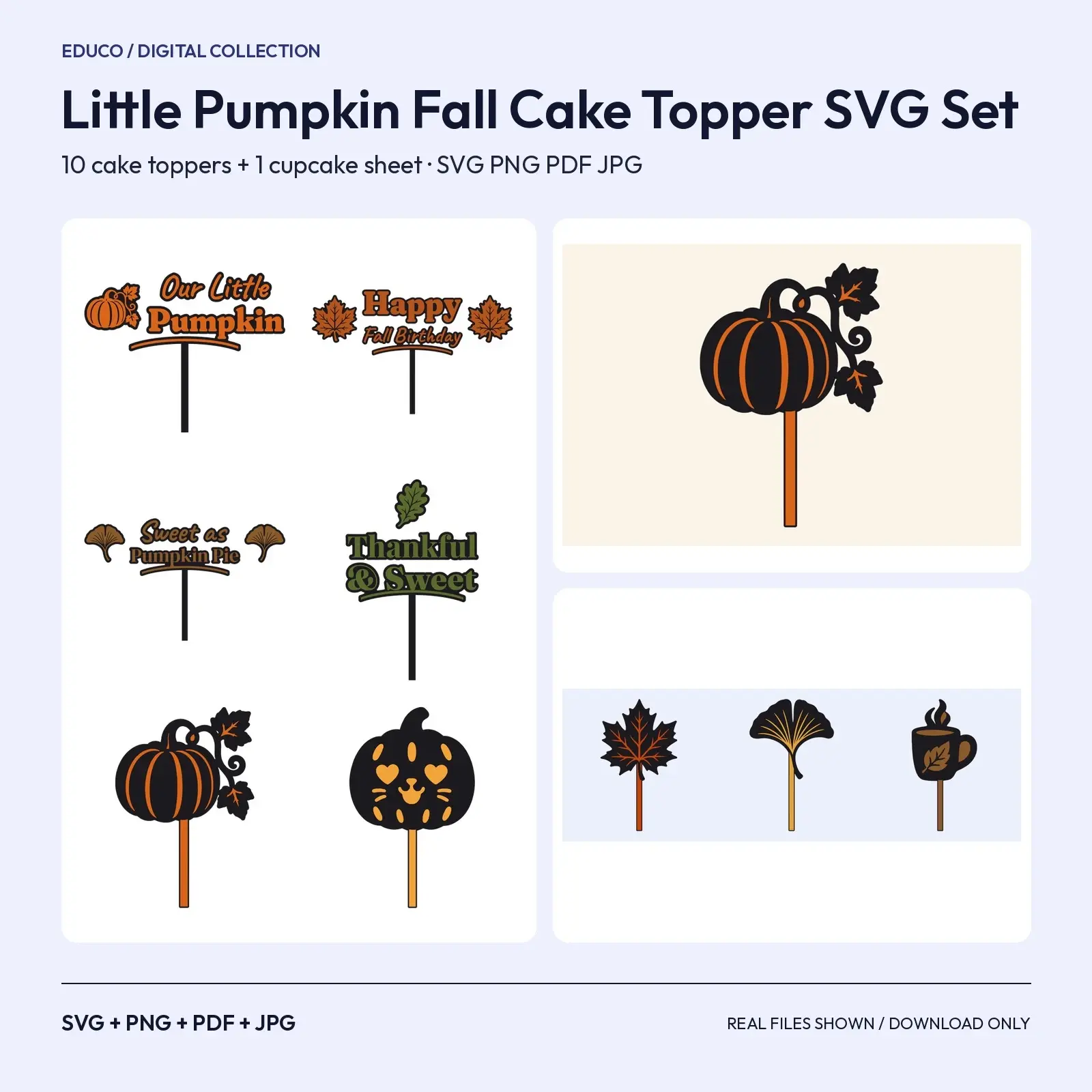 Little Pumpkin Fall Cake Topper SVG Set – 10 Birthday & Baby Shower Toppers + Cupcake Sheet preview