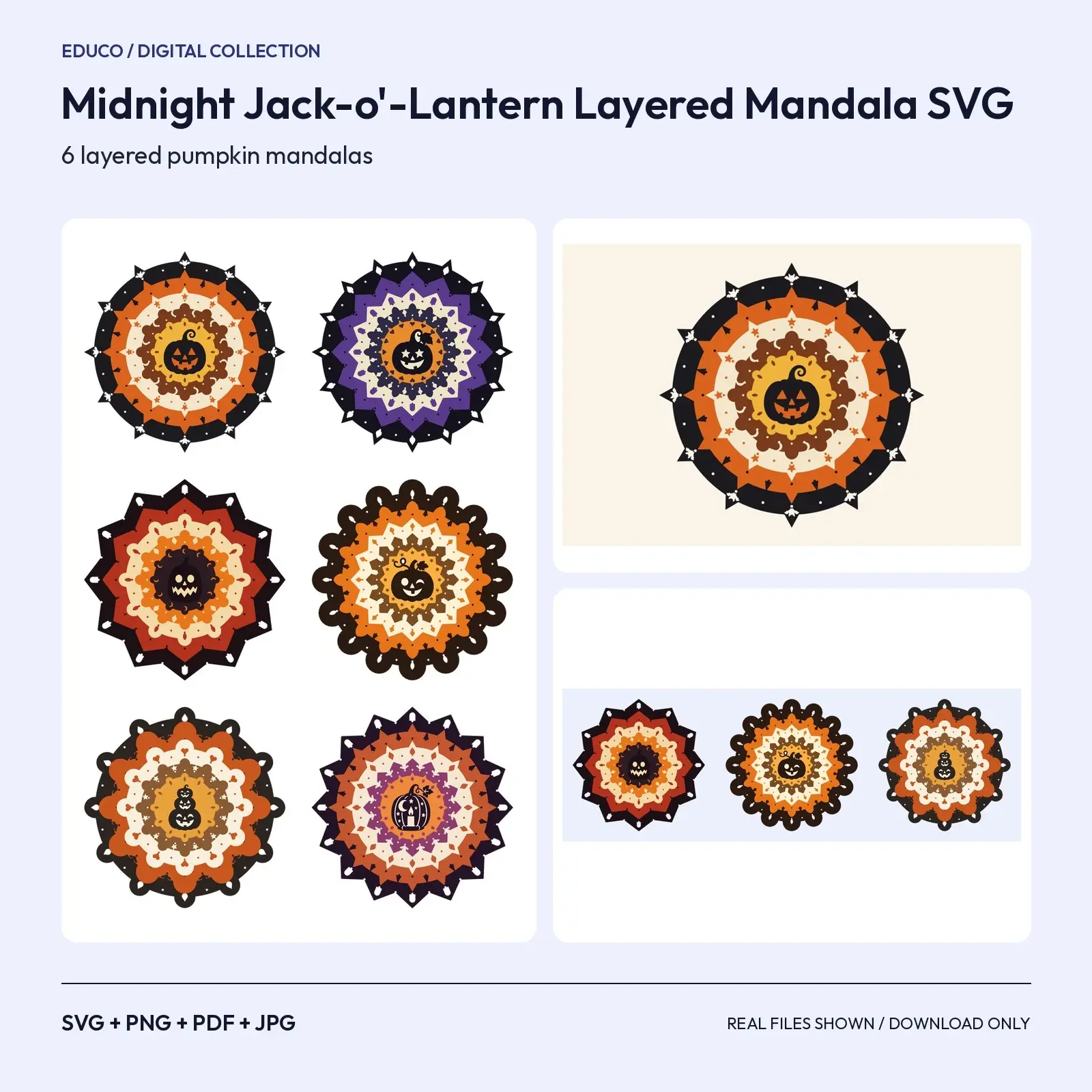 Midnight Jack-o'-Lantern Layered Mandala SVG – 6 Multi-Layer Cricut Cut Files, preview 1 of 3
