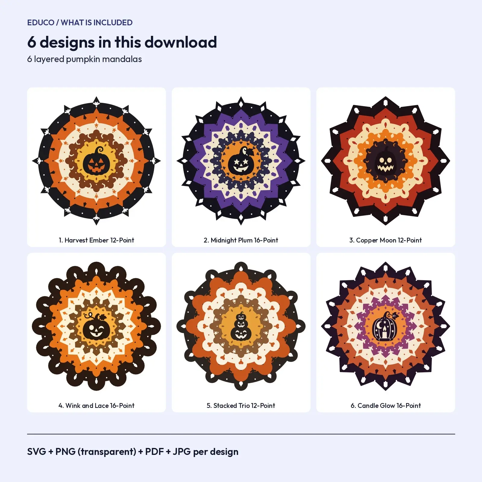 Midnight Jack-o'-Lantern Layered Mandala SVG – 6 Multi-Layer Cricut Cut Files, preview 2 of 3