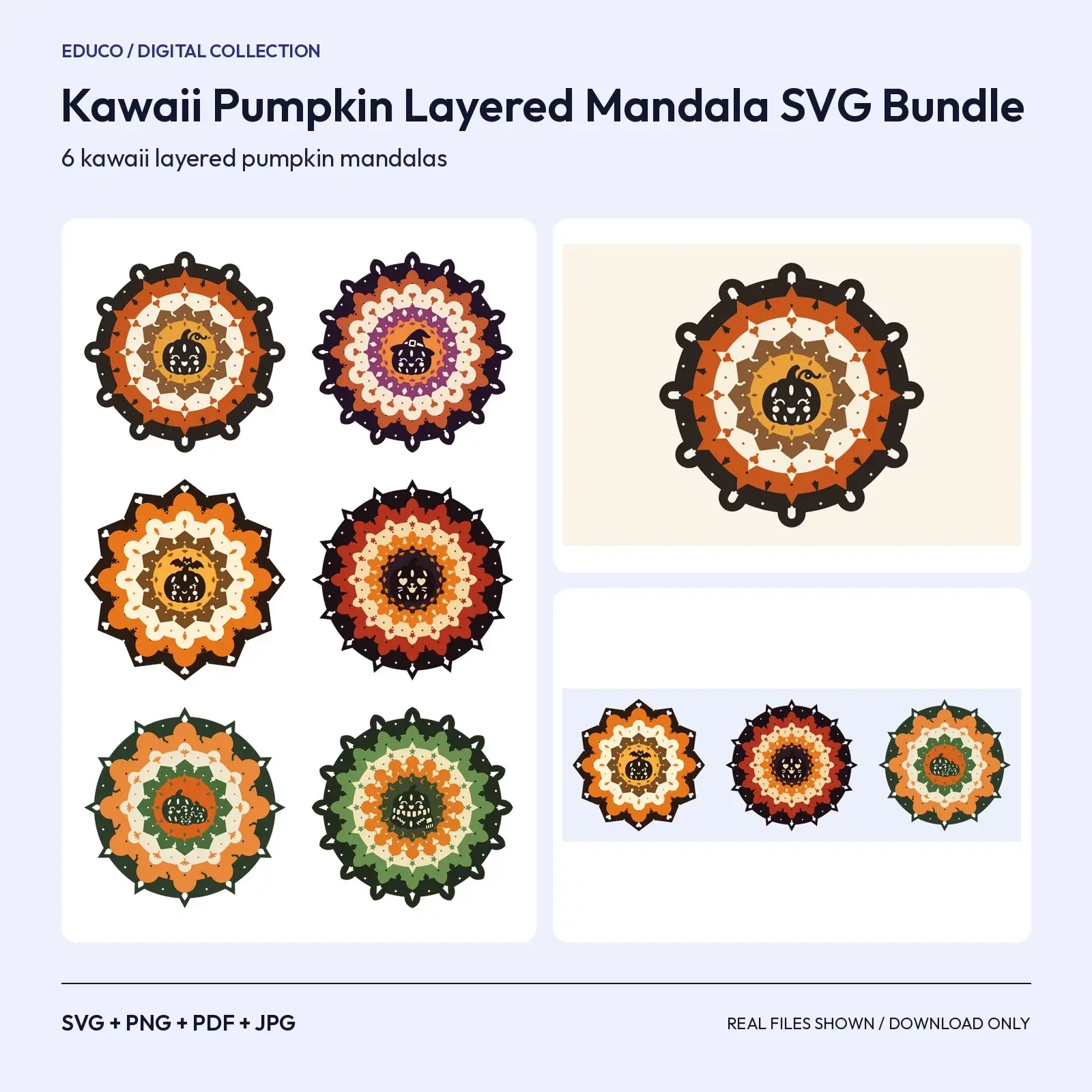 Kawaii Pumpkin Layered Mandala SVG Bundle – 6 Cute Multi-Layer Paper Cut Designs preview