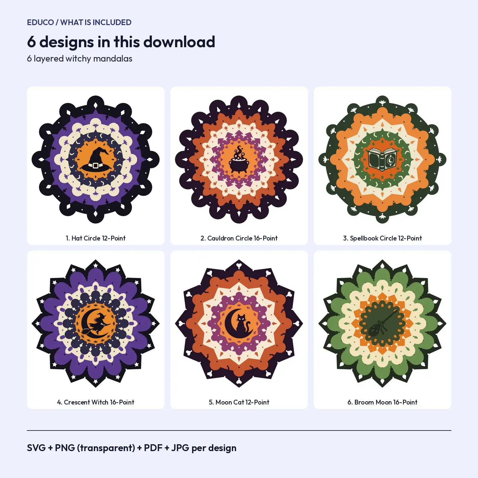 Witchy Moon and Cauldron Layered Mandala SVG – 6 Multi-Layer Spell Circle Designs, preview 2 of 3
