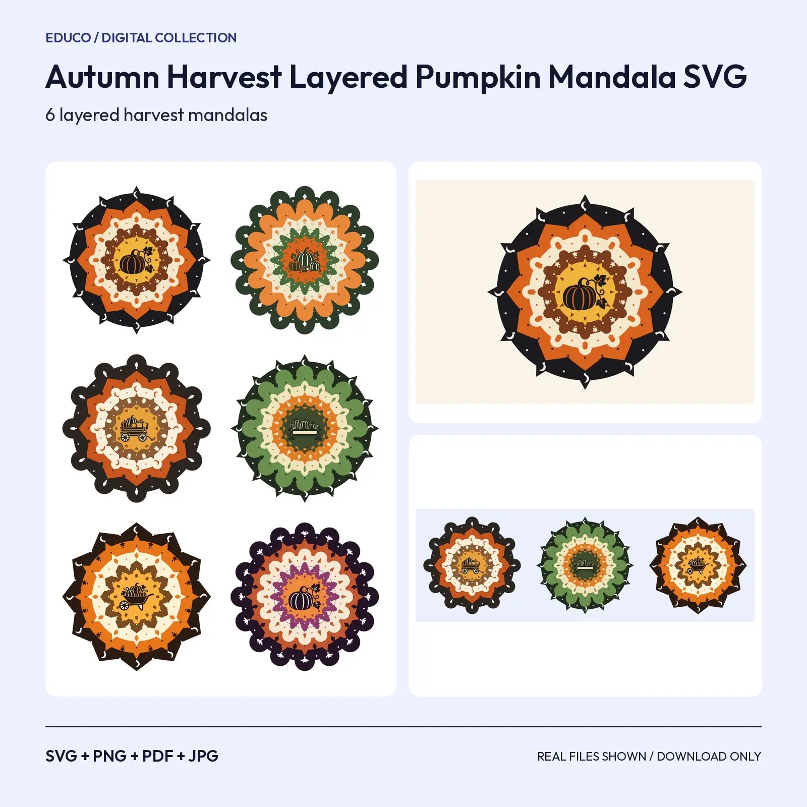 Autumn Harvest Layered Pumpkin Mandala SVG – 6 Cozy Multi-Layer Fall Cut Files preview
