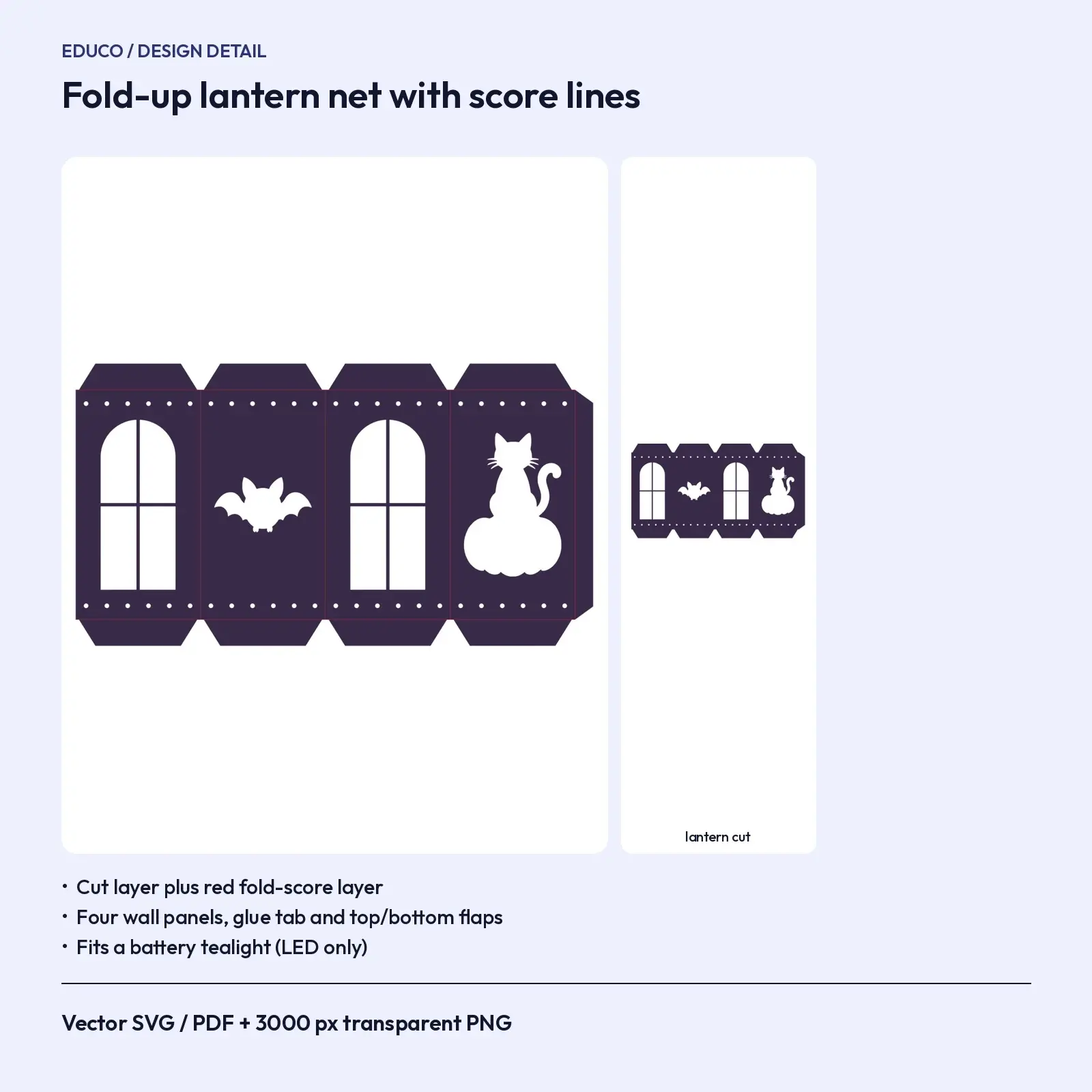 Haunted Papercut Lantern SVG Templates – 4 Fold-Up Halloween Luminary Cut Files, preview 3 of 3