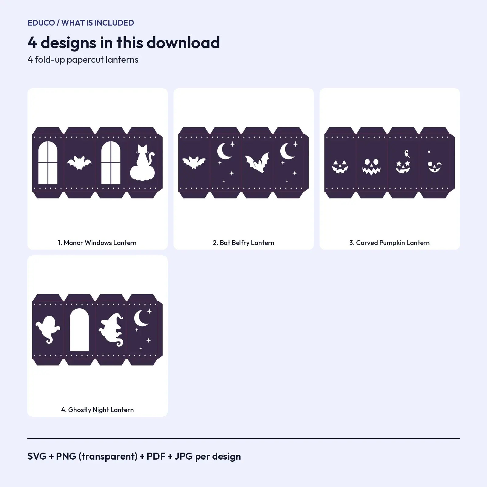 Haunted Papercut Lantern SVG Templates – 4 Fold-Up Halloween Luminary Cut Files, preview 2 of 3