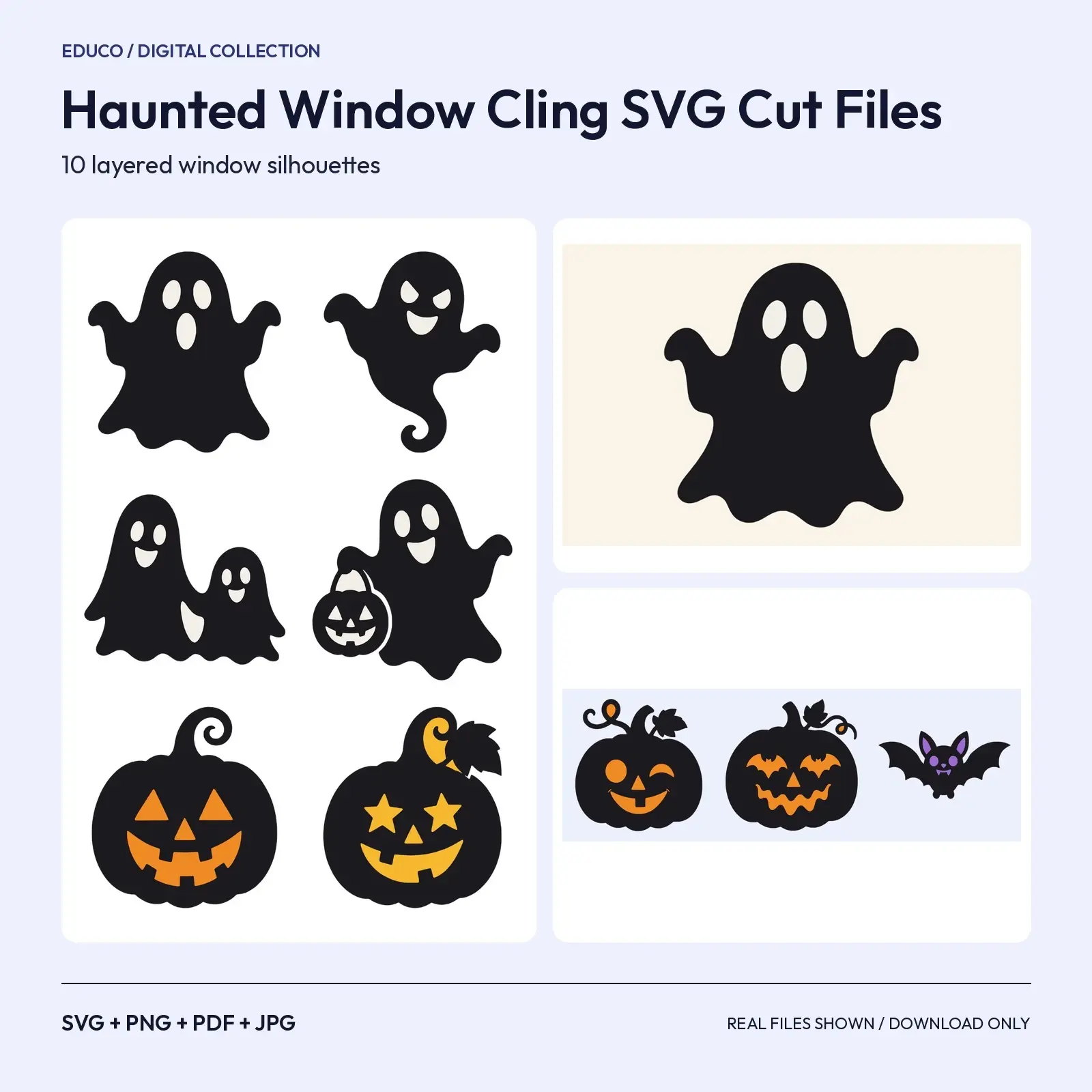 Haunted Window Cling SVG Cut Files – 10 Layered Ghost, Bat and Pumpkin Silhouettes preview