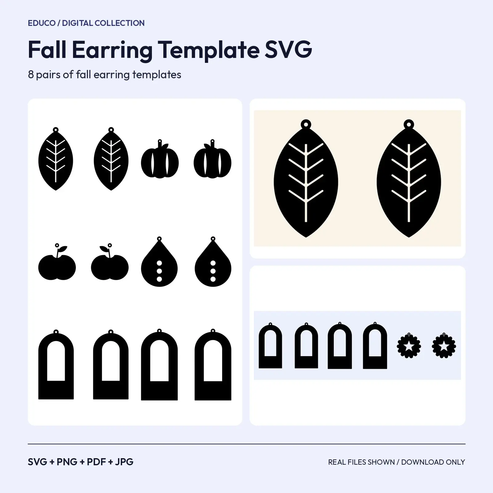 Fall Earring Template SVG – 8 Leaf, Pumpkin and Apple Faux Leather Earring Cut Files preview