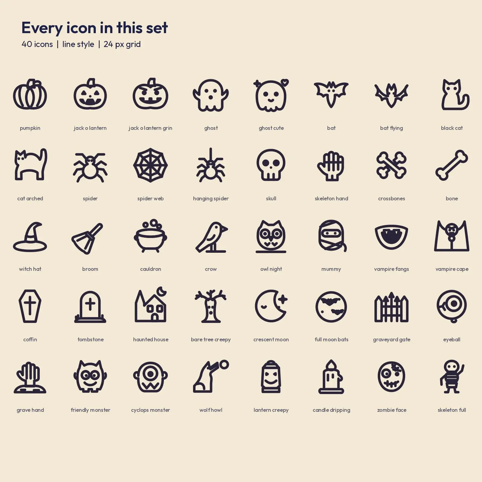 Haunted Halloween Line Icons – 40 Hand-Drawn SVG and PNG Icon Set, preview 2 of 3