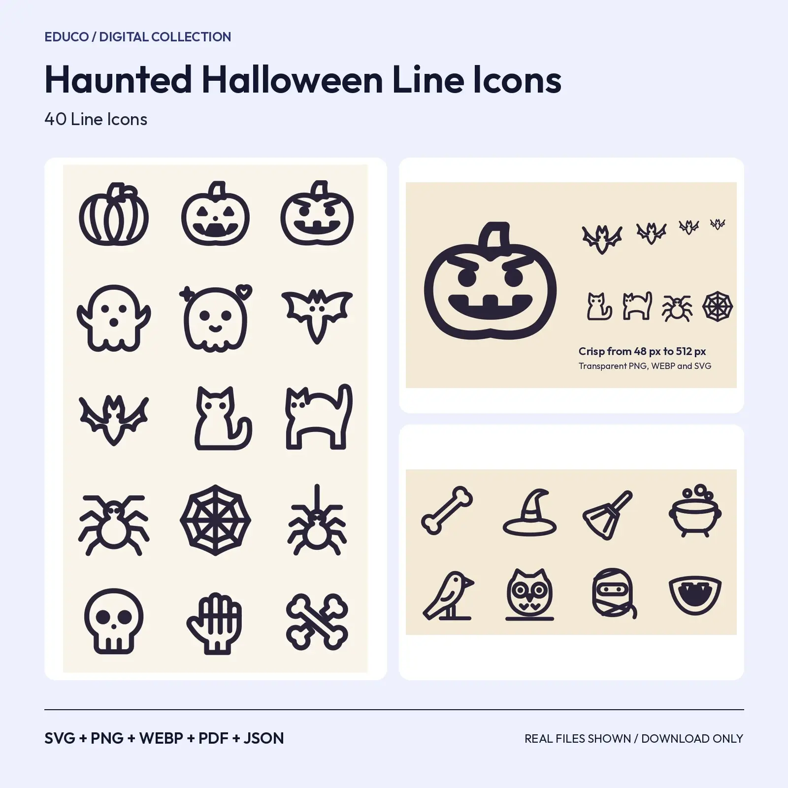 Haunted Halloween Line Icons – 40 Hand-Drawn SVG and PNG Icon Set preview