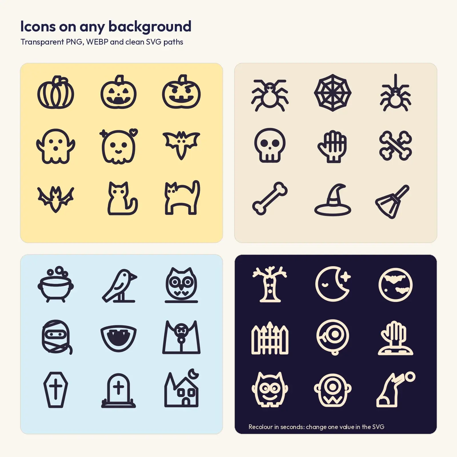 Haunted Halloween Line Icons – 40 Hand-Drawn SVG and PNG Icon Set, preview 3 of 3