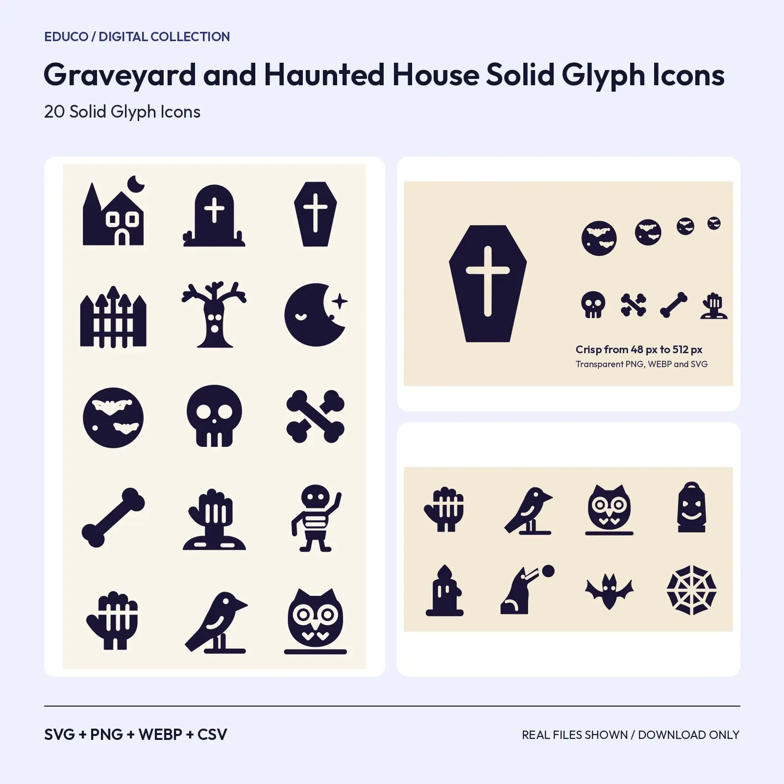 Graveyard and Haunted House Solid Glyph Icons – 20 Bold SVG and PNG Icons preview