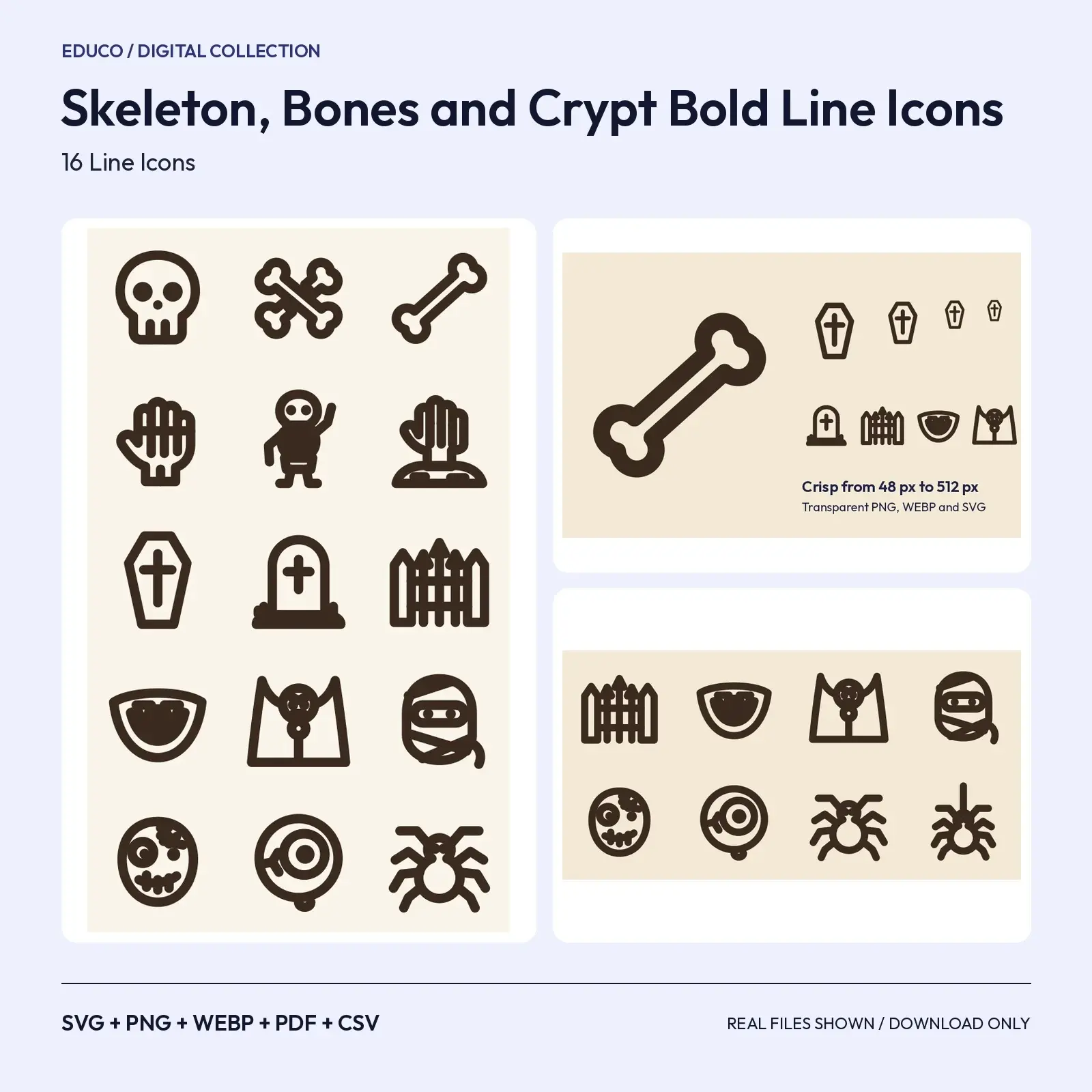 Skeleton, Bones and Crypt Bold Line Icons – 16 SVG Icons on a 48px Grid preview