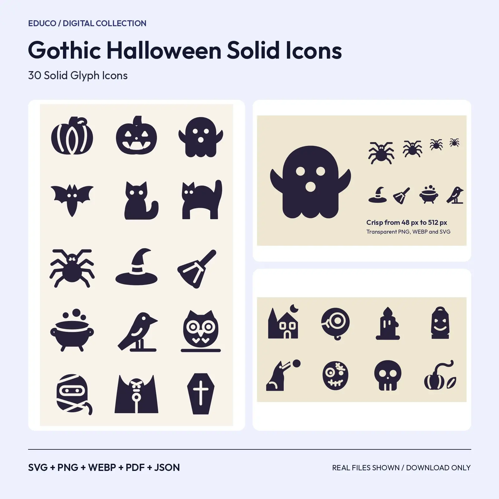 Gothic Halloween Solid Icons – 30 Silhouette Glyphs for SVG and PNG Use preview