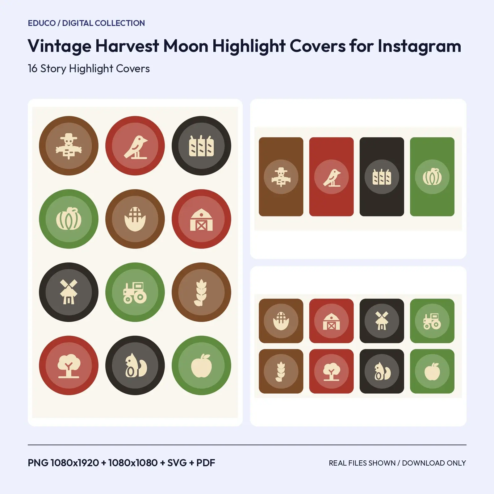 Vintage Harvest Moon Highlight Covers for Instagram – 16 Autumn Farm Icons preview