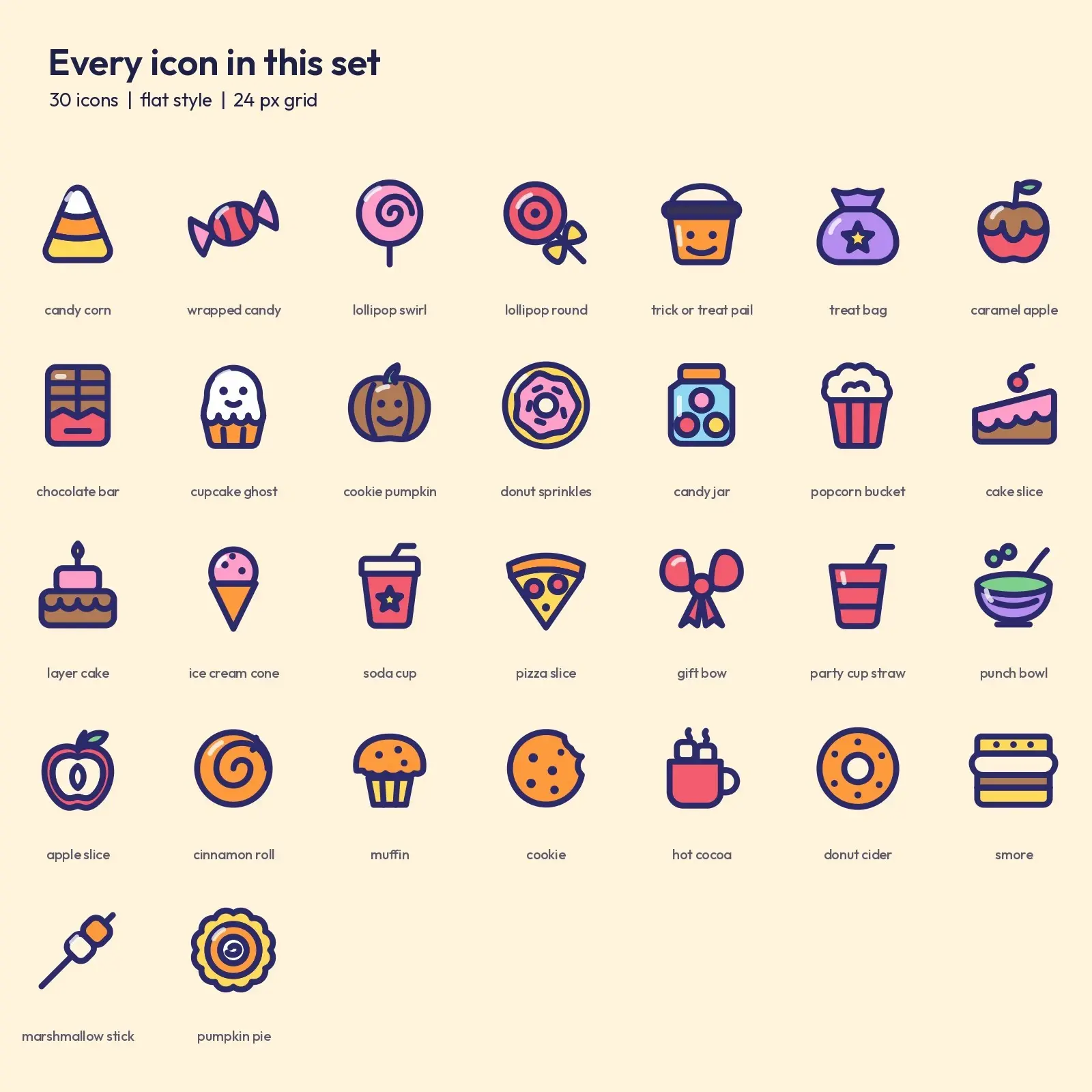 Trick-or-Treat Candy Flat Icon Set – 30 Sweet Treat SVG Icons for Halloween, preview 2 of 3