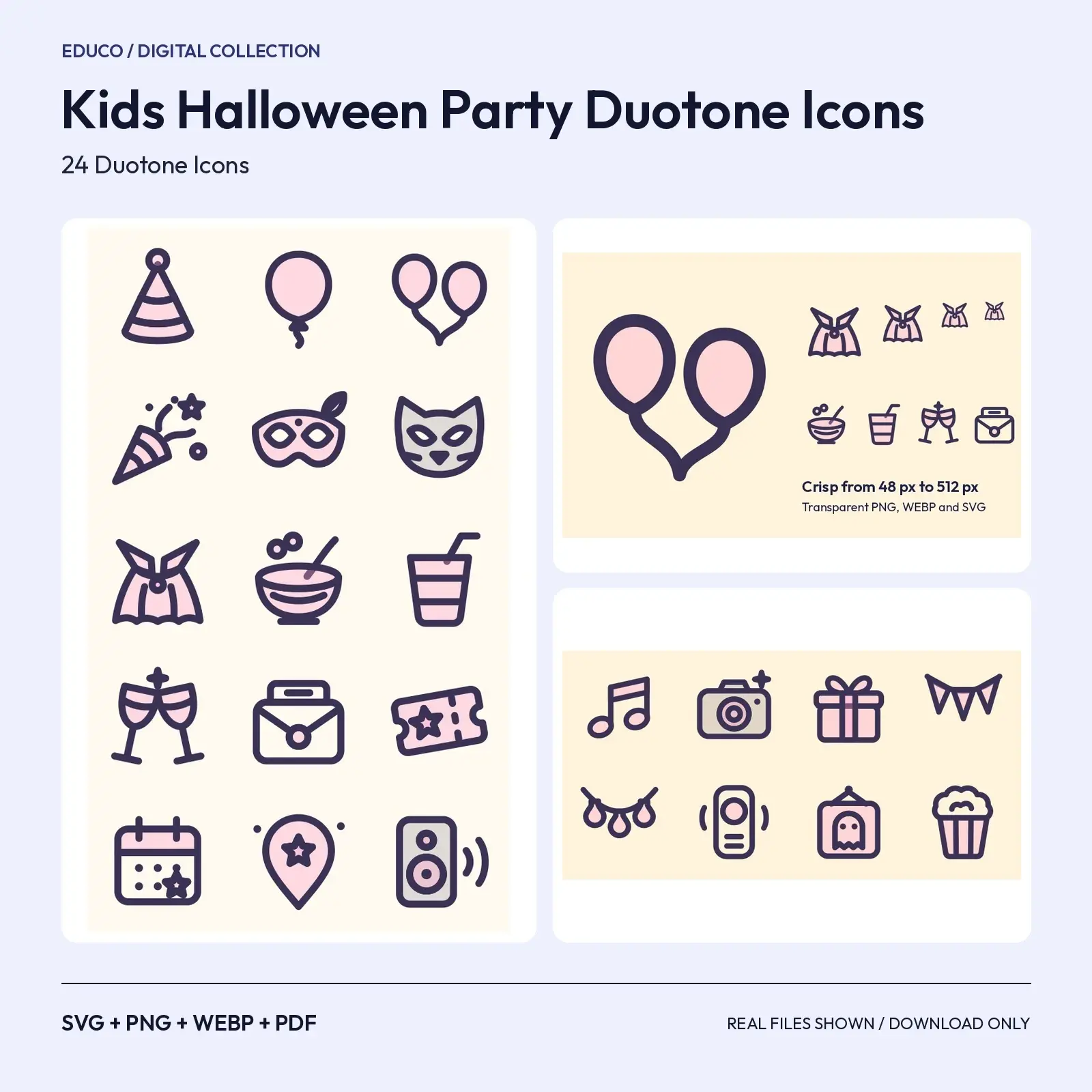 Kids Halloween Party Duotone Icons – 24 Party, Costume and Treat SVG Icons preview