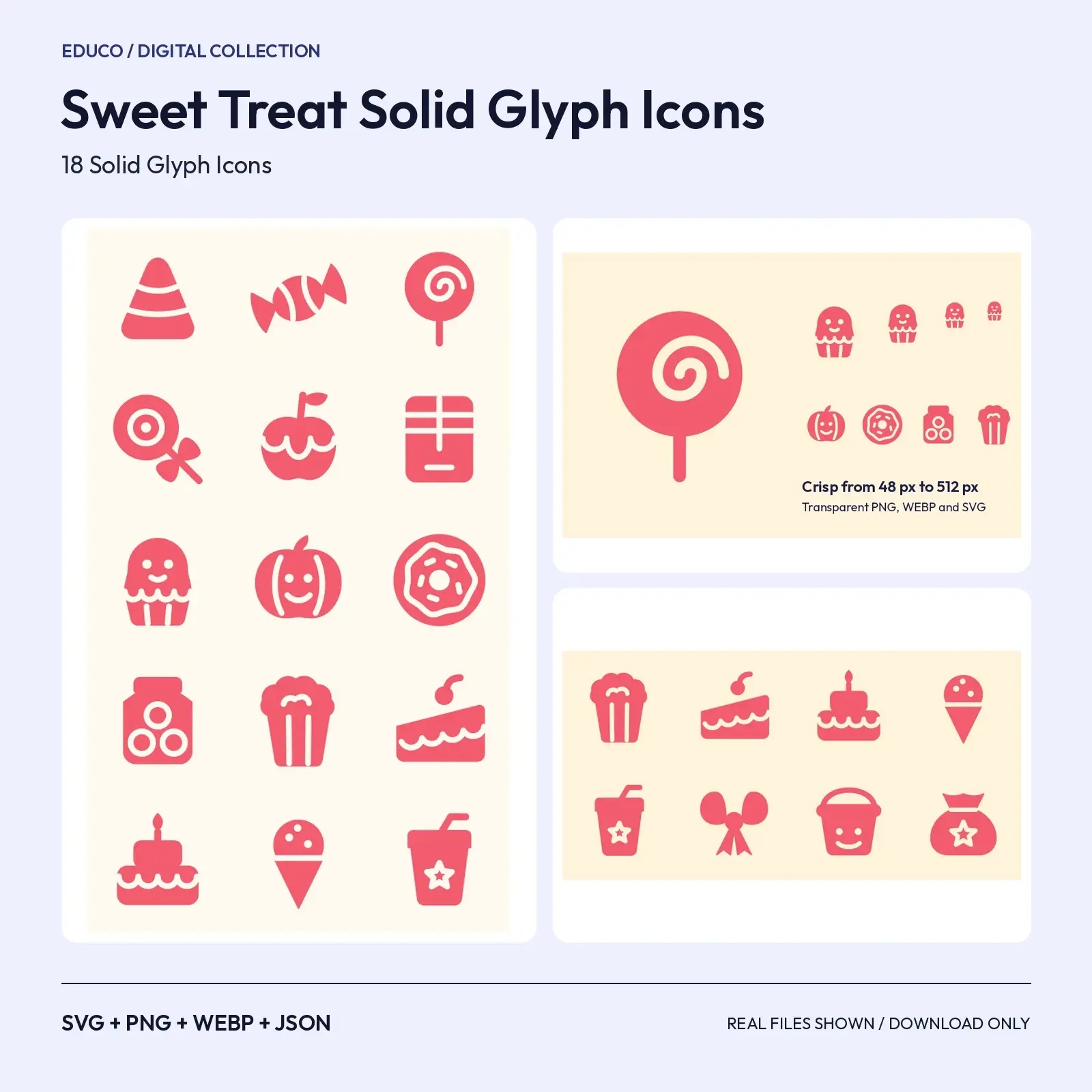 Sweet Treat Solid Glyph Icons – 18 Candy and Dessert SVG Icons preview