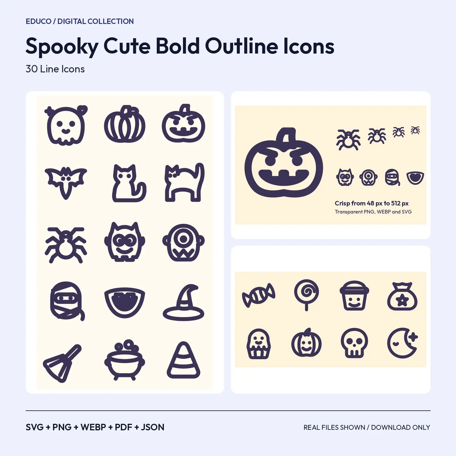 Spooky Cute Bold Outline Icons – 30 Chunky Halloween SVG Icons preview