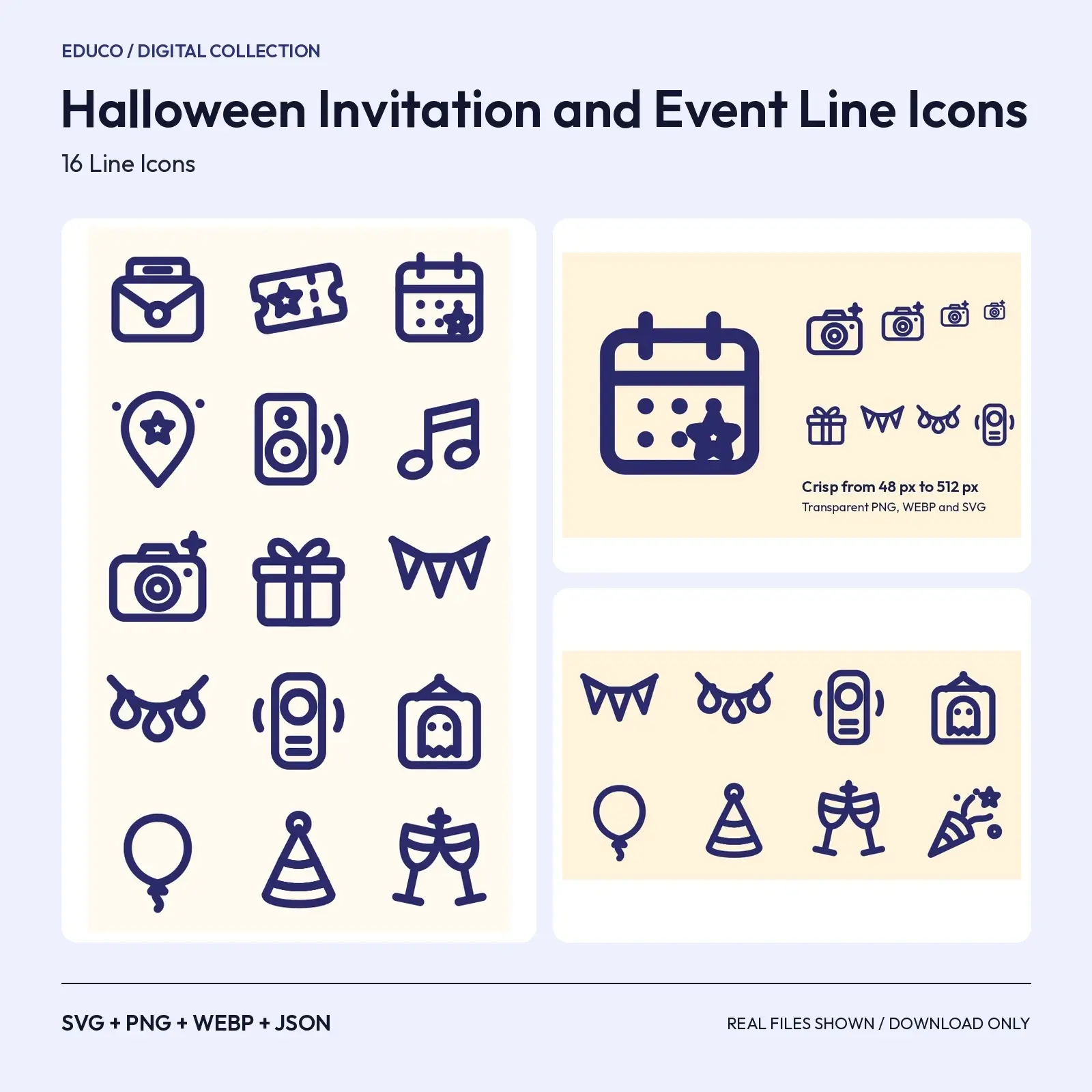 Halloween Invitation and Event Line Icons – 16 Rounded SVG Icons preview