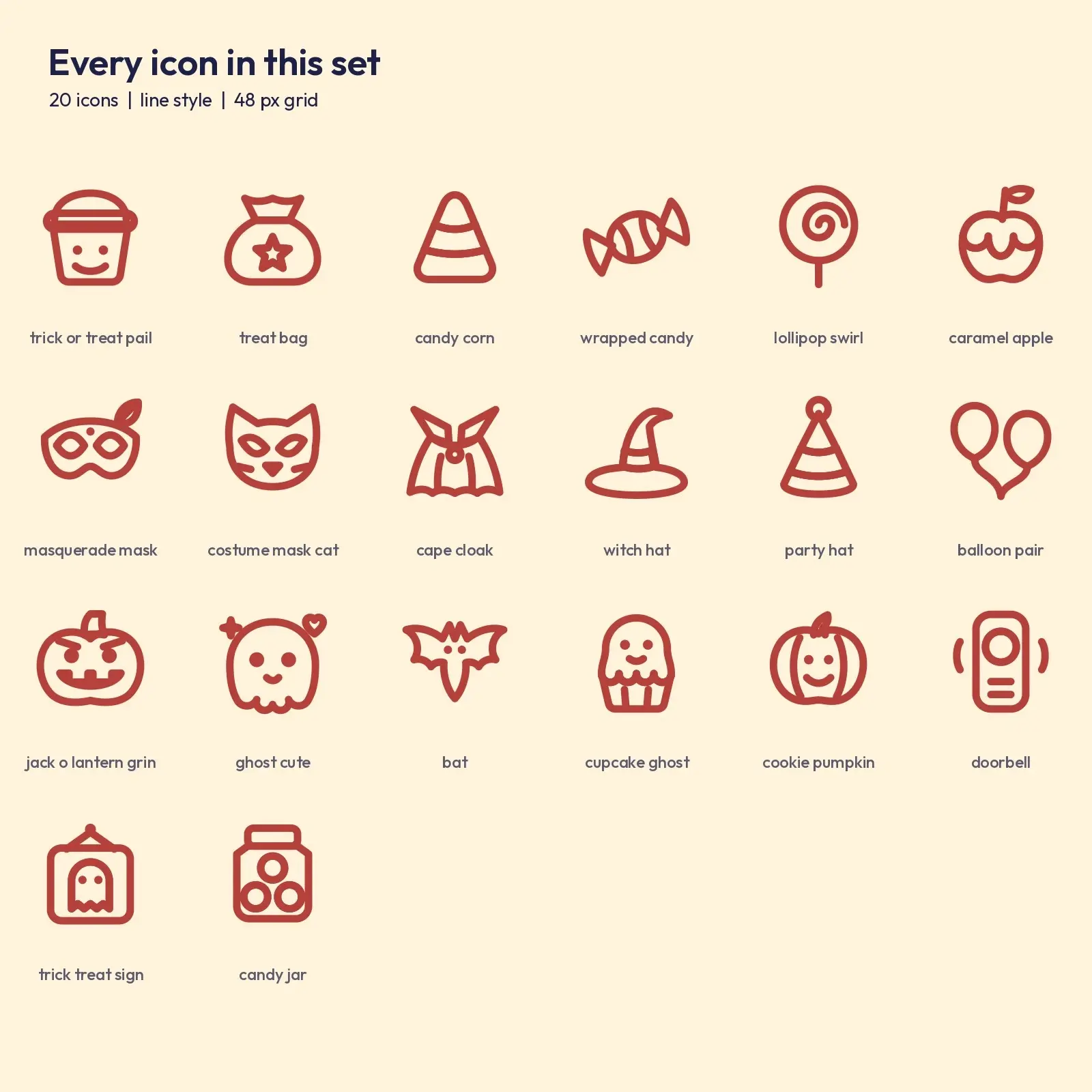 Trick-or-Treat Bold Icons on a 48px Grid – 20 Costume and Candy SVG Icons, preview 2 of 3