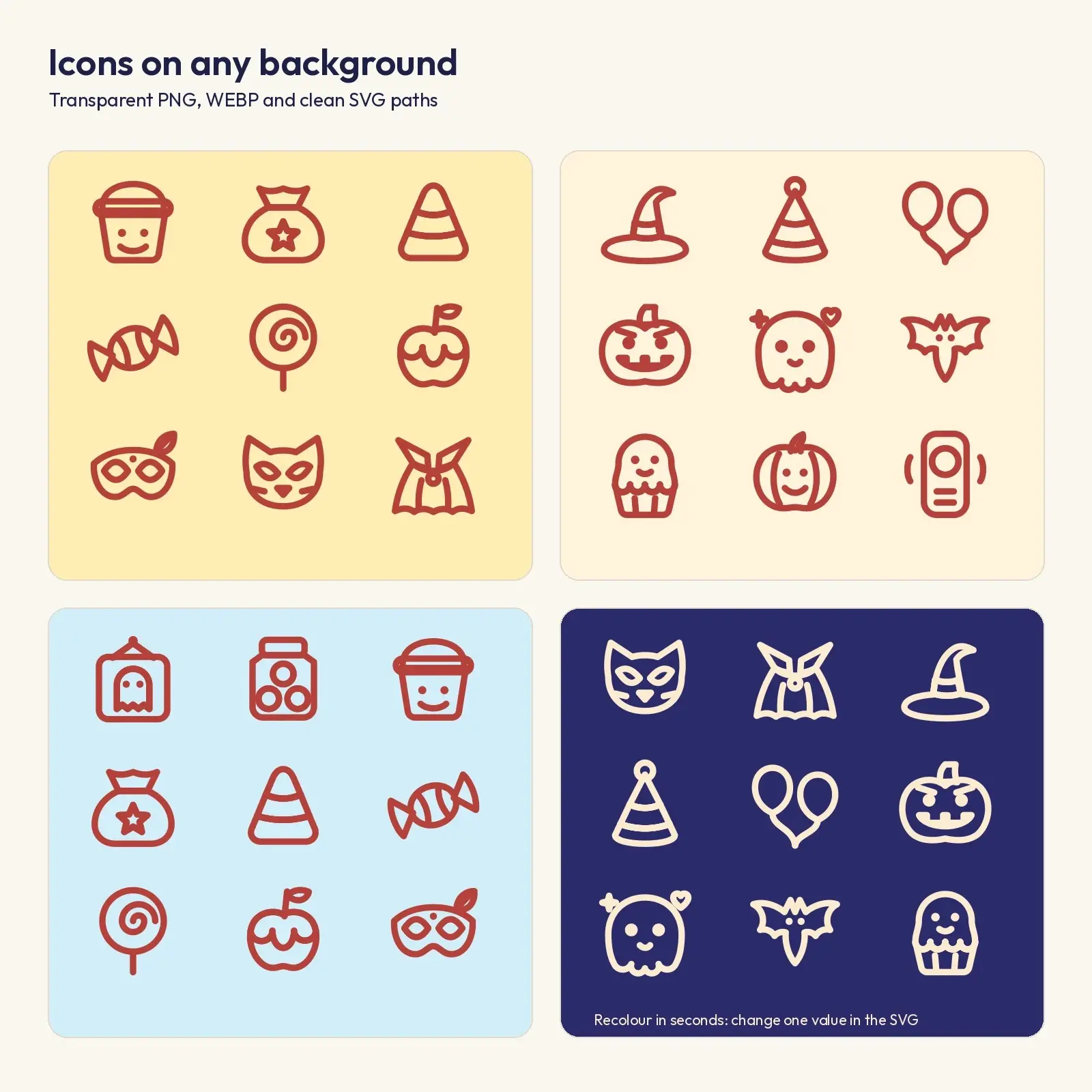 Trick-or-Treat Bold Icons on a 48px Grid – 20 Costume and Candy SVG Icons, preview 3 of 3