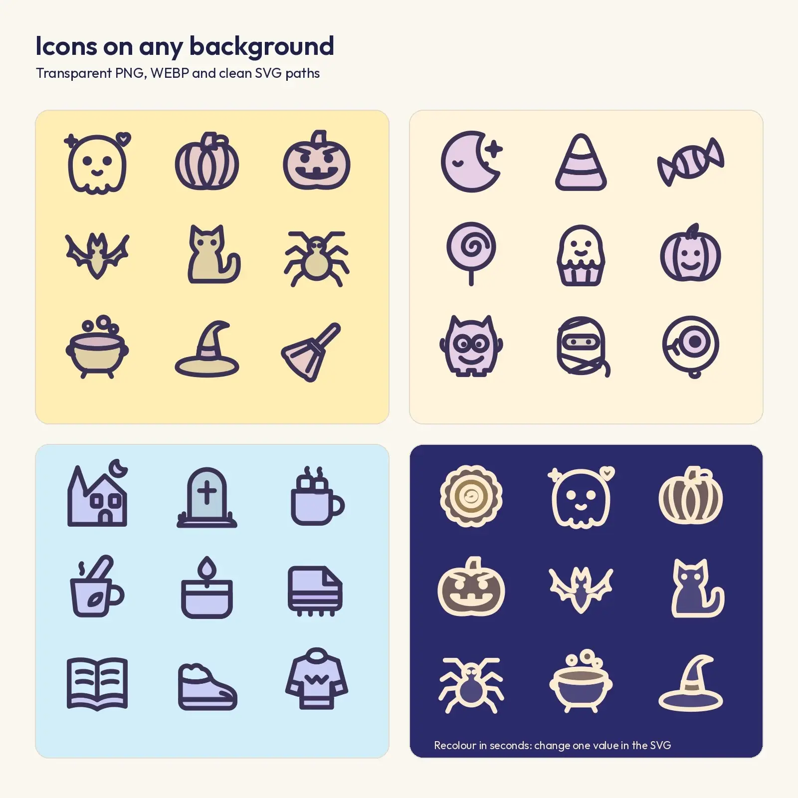 Pastel Halloween Duotone Icons – 28 Cute and Cosy Spooky SVG Icons, preview 3 of 3