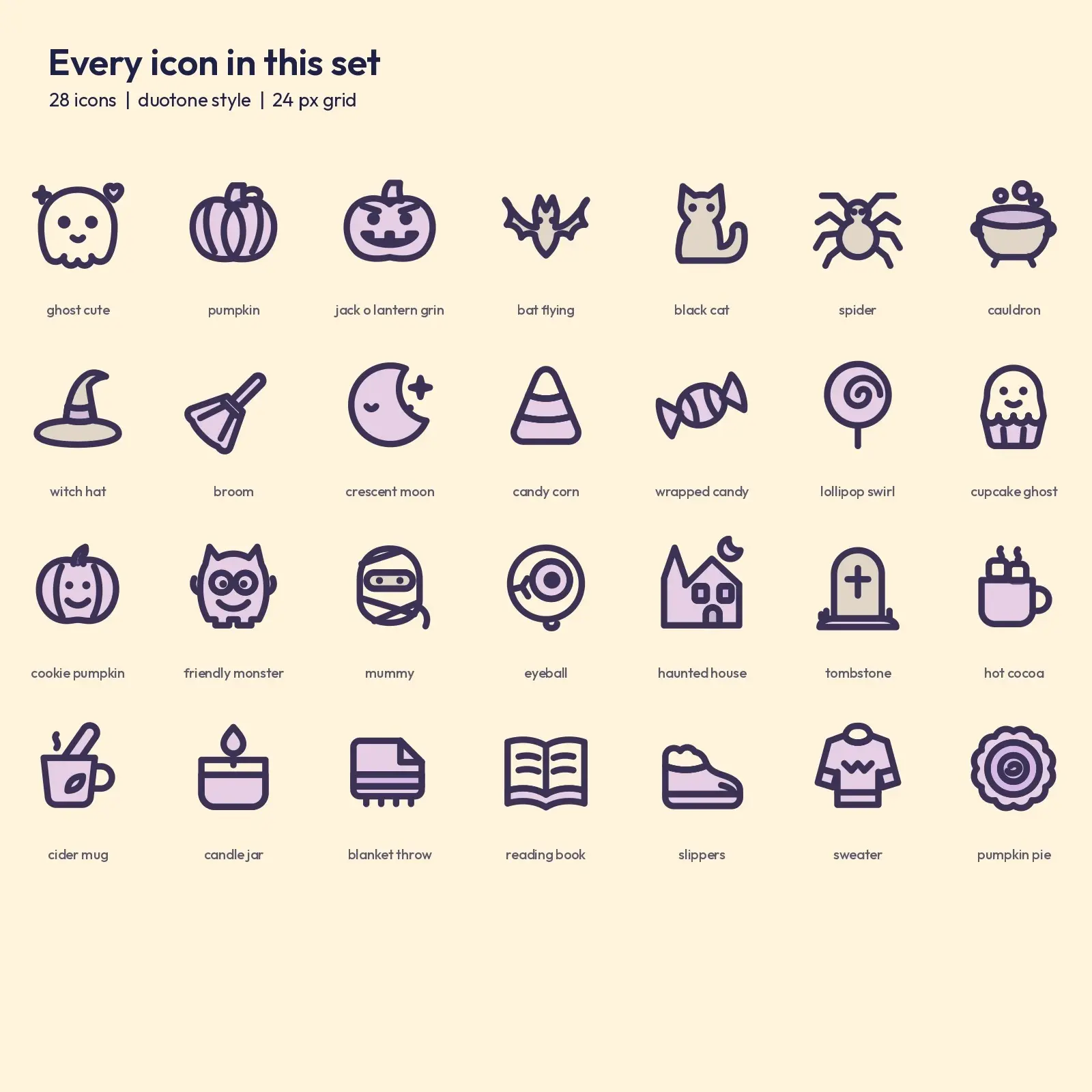 Pastel Halloween Duotone Icons – 28 Cute and Cosy Spooky SVG Icons, preview 2 of 3