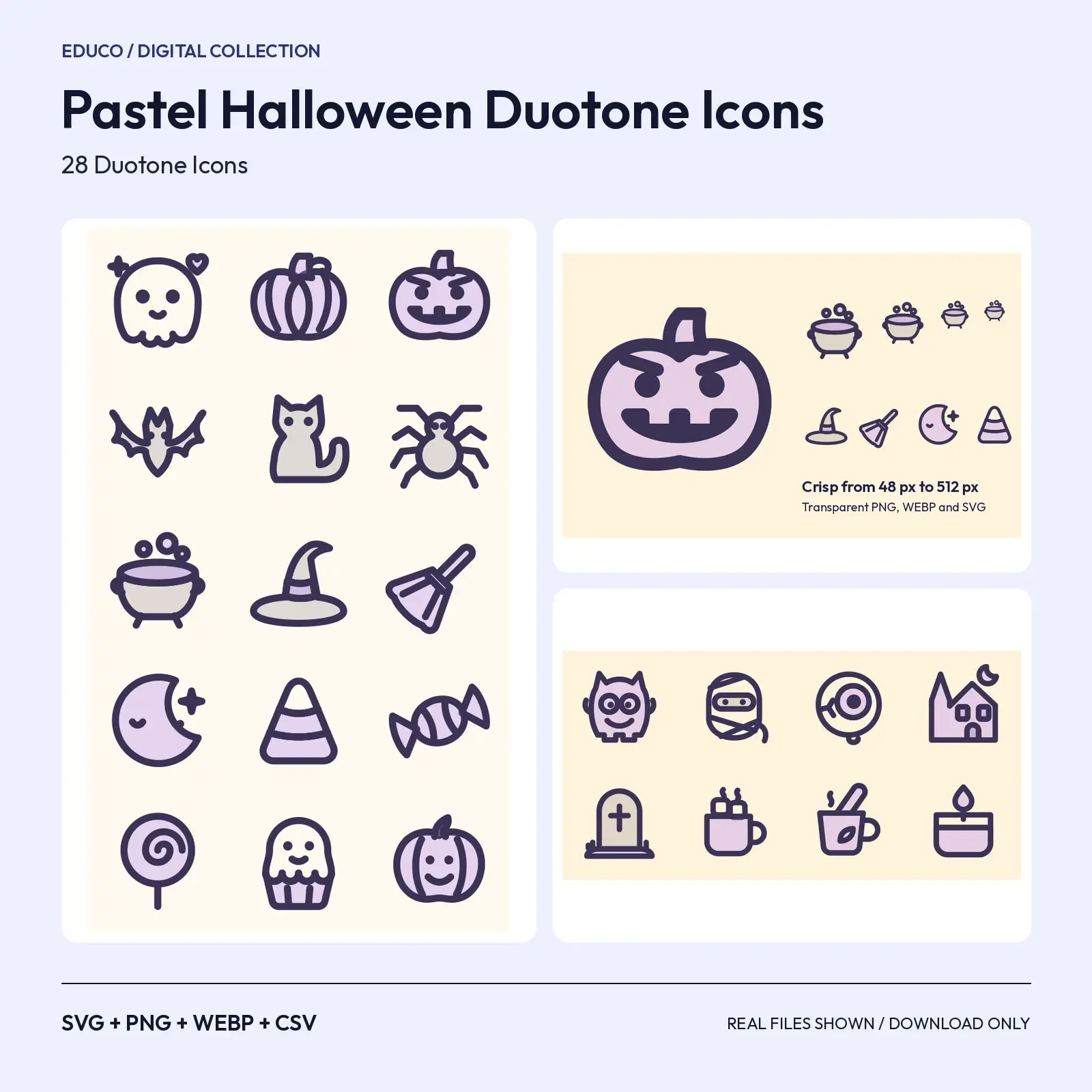 Pastel Halloween Duotone Icons – 28 Cute and Cosy Spooky SVG Icons preview