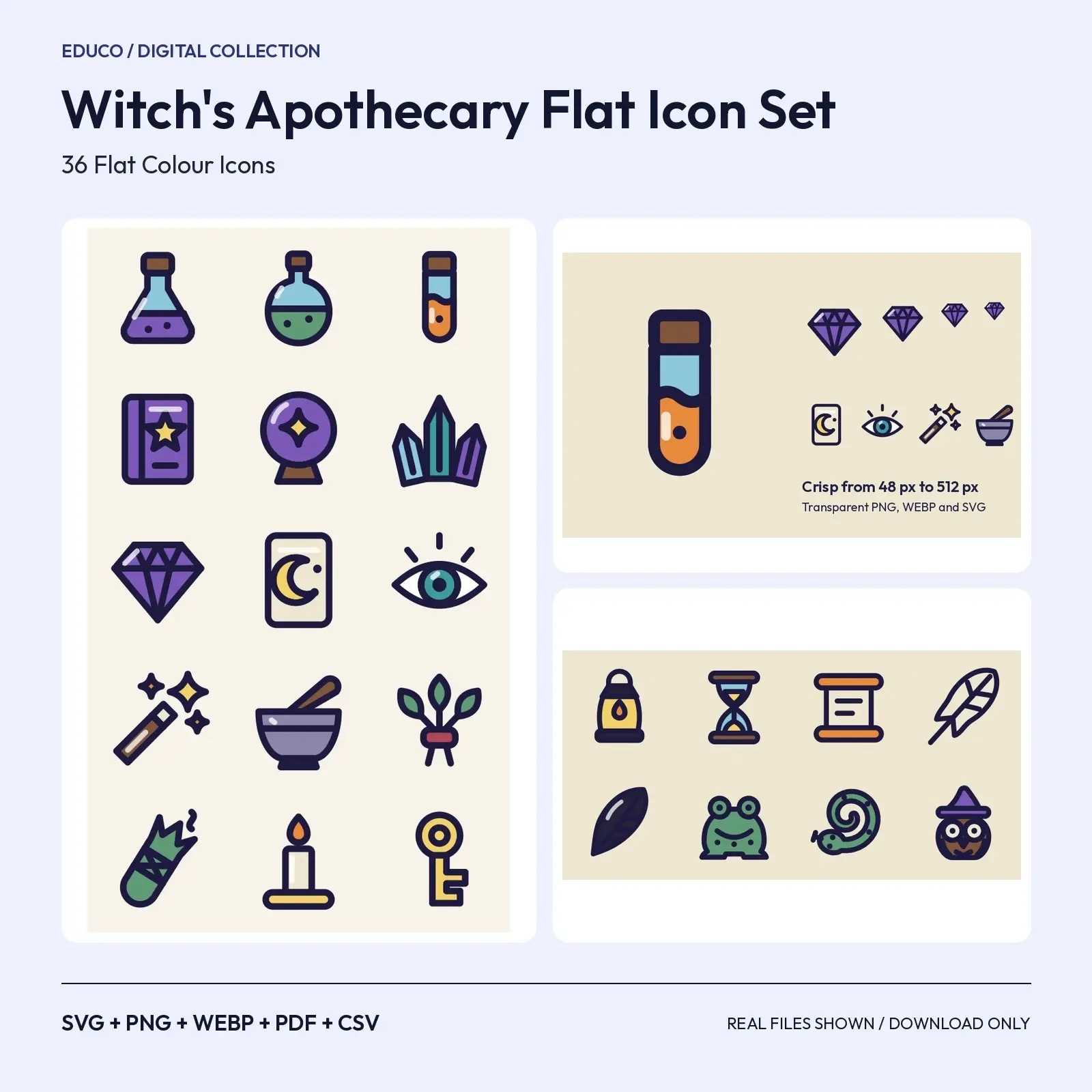 Witch's Apothecary Flat Icon Set – 36 Potion, Herb and Crystal SVG Icons preview
