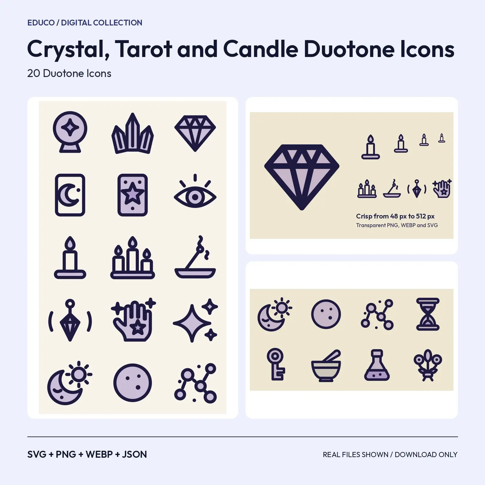 Crystal, Tarot and Candle Duotone Icons – 20 Witchy SVG Icons preview