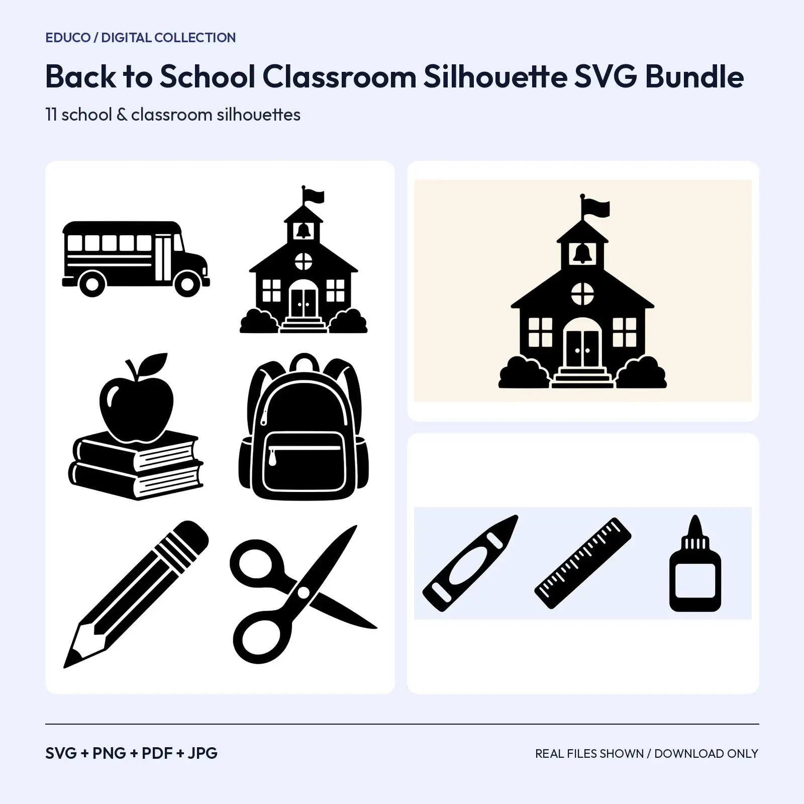 Back to School Classroom Silhouette SVG Bundle – 11 Teacher Cut Files preview
