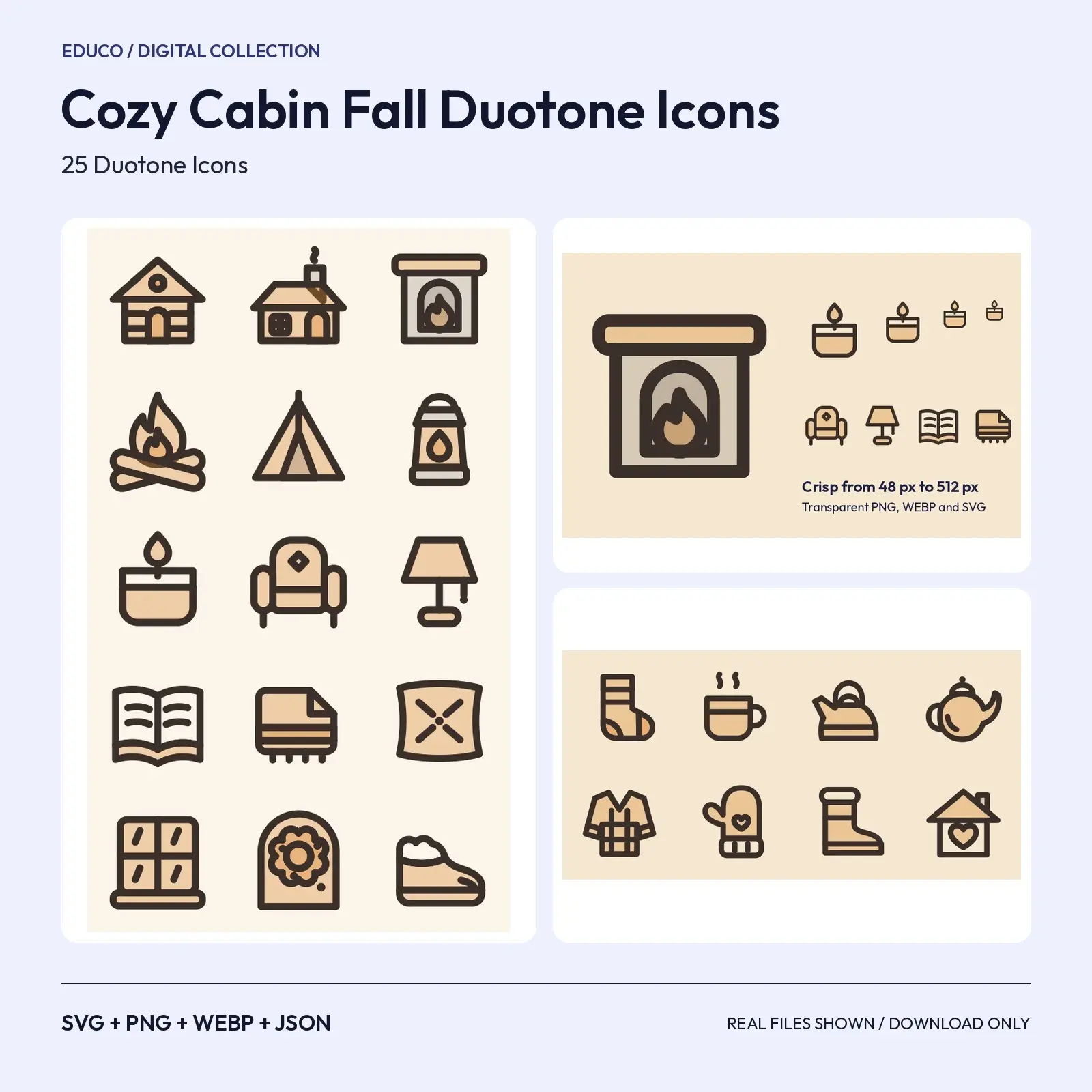 Cozy Cabin Fall Duotone Icons – 25 Warm Home and Hearth SVG Icons preview