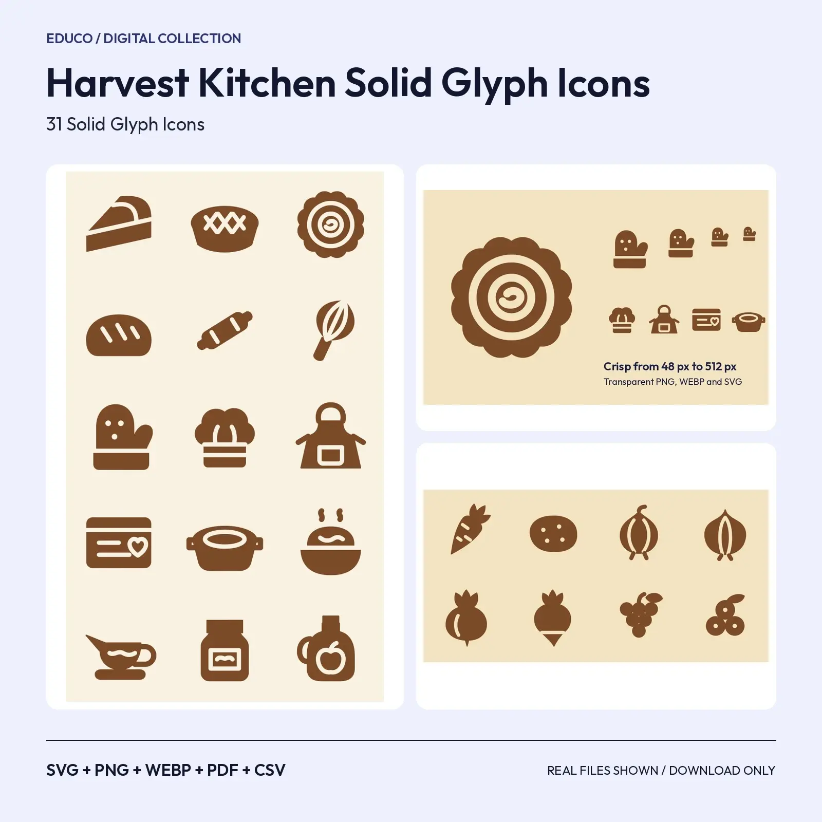 Harvest Kitchen Solid Glyph Icons – 31 Baking and Produce SVG Icons preview