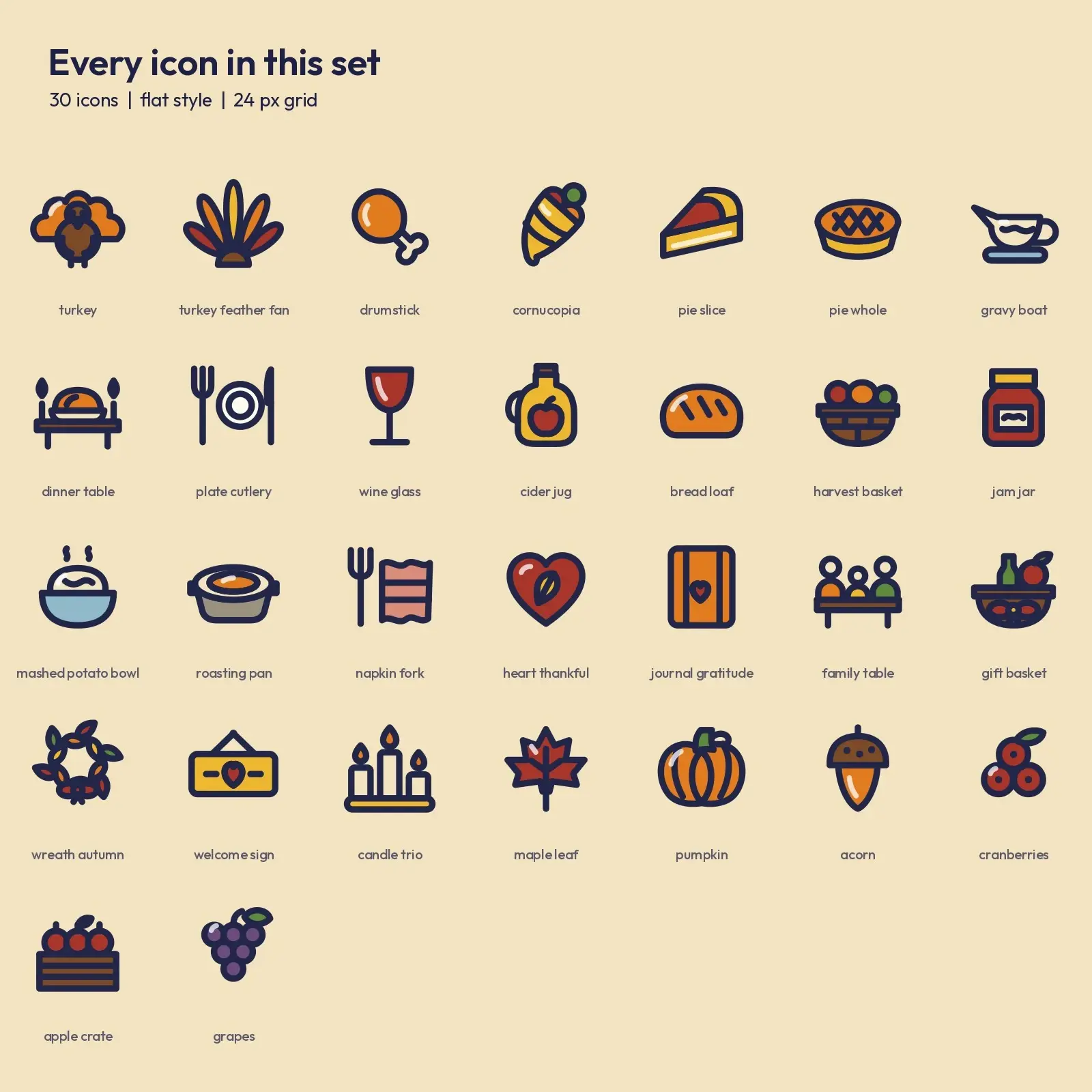 Thanksgiving Table Flat Icon Set – 30 Feast and Gratitude SVG and PNG Icons, preview 2 of 3