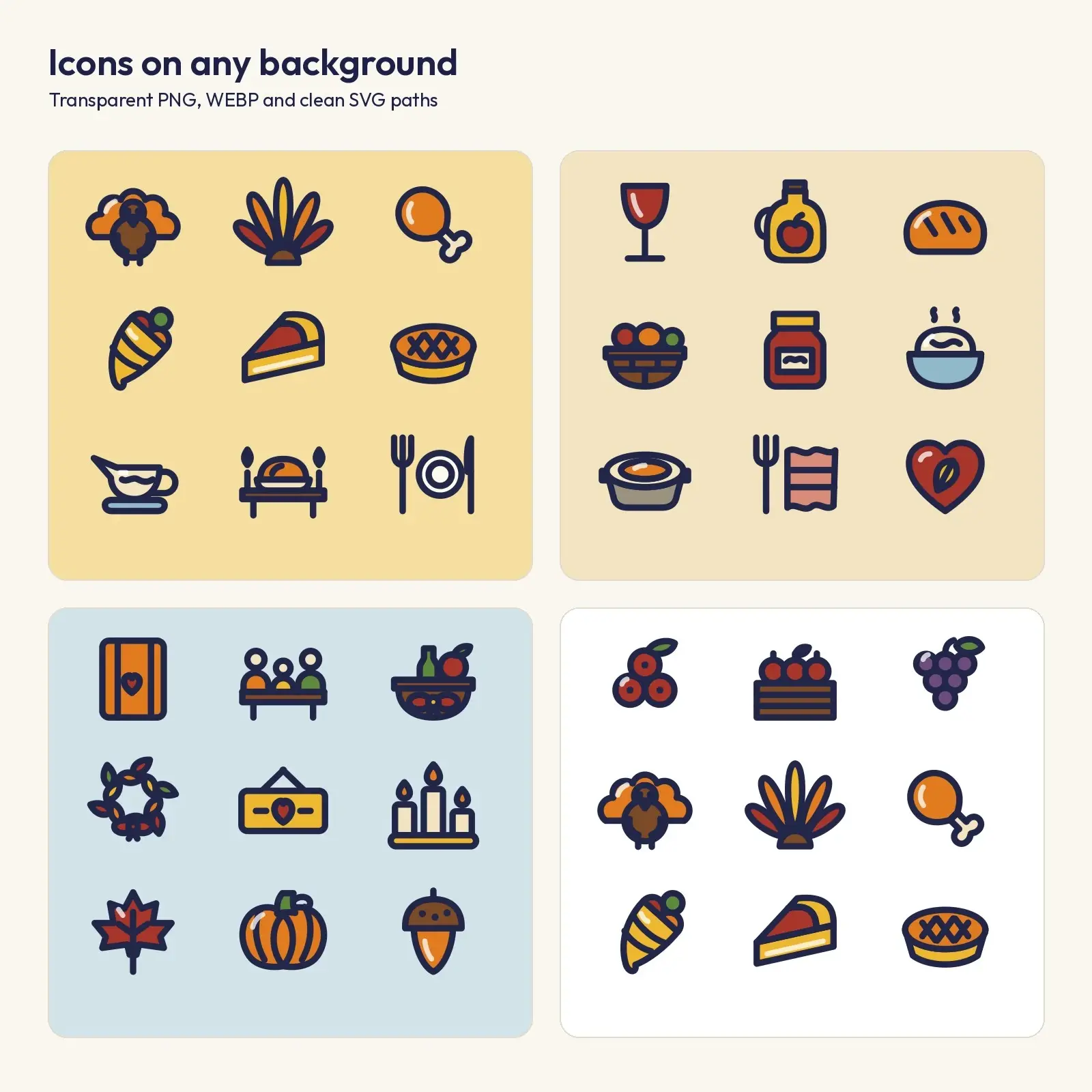 Thanksgiving Table Flat Icon Set – 30 Feast and Gratitude SVG and PNG Icons, preview 3 of 3
