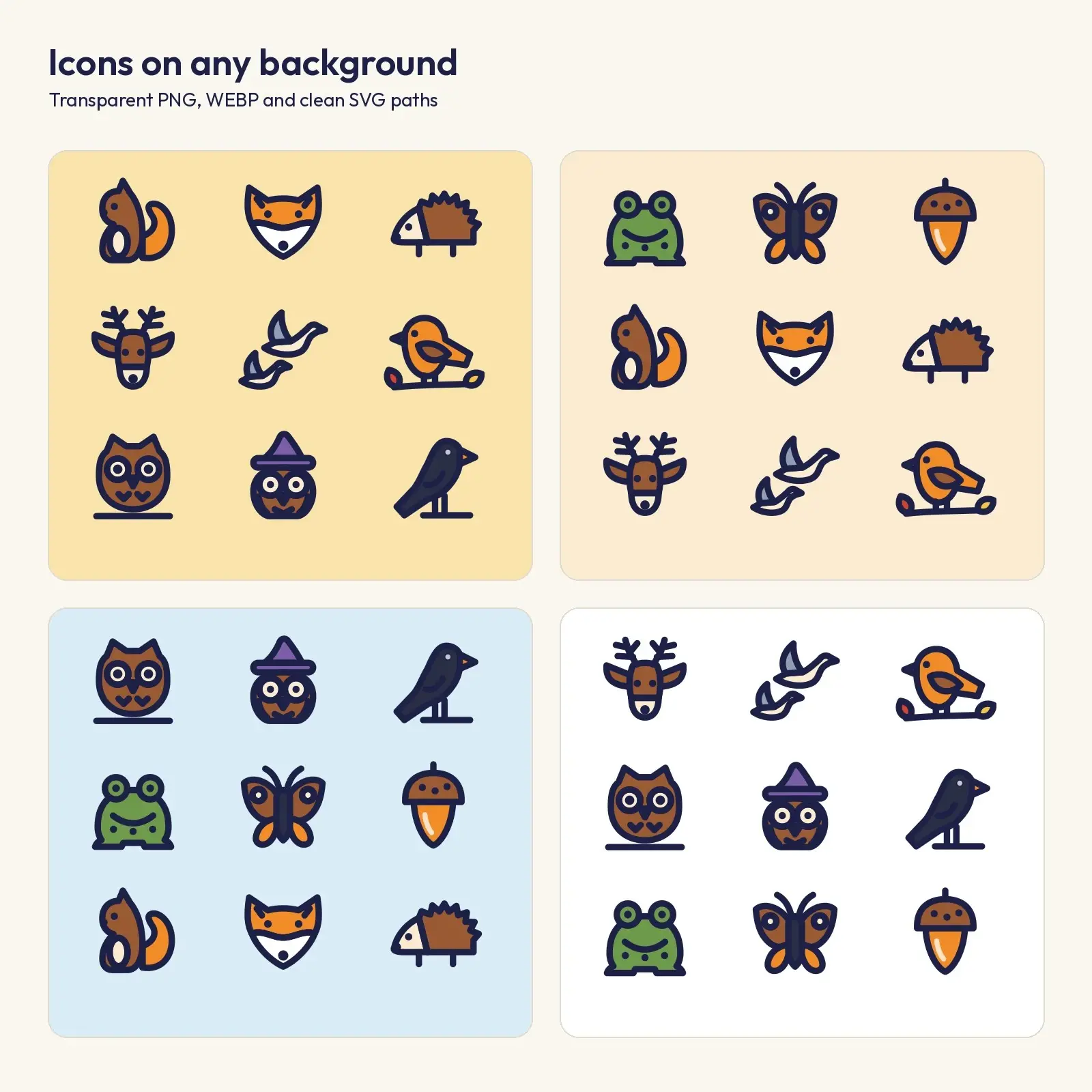 Woodland Animals Flat Icons – 12 Squirrel, Fox, Hedgehog and Deer SVG Icons, preview 3 of 3